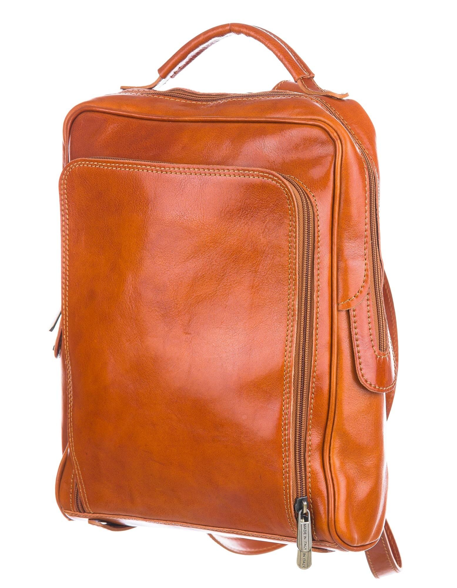 Borsa zaino in vera pelle CHIAROSCURO mod. MONTE BIANCO colore MIELE Made in Italy