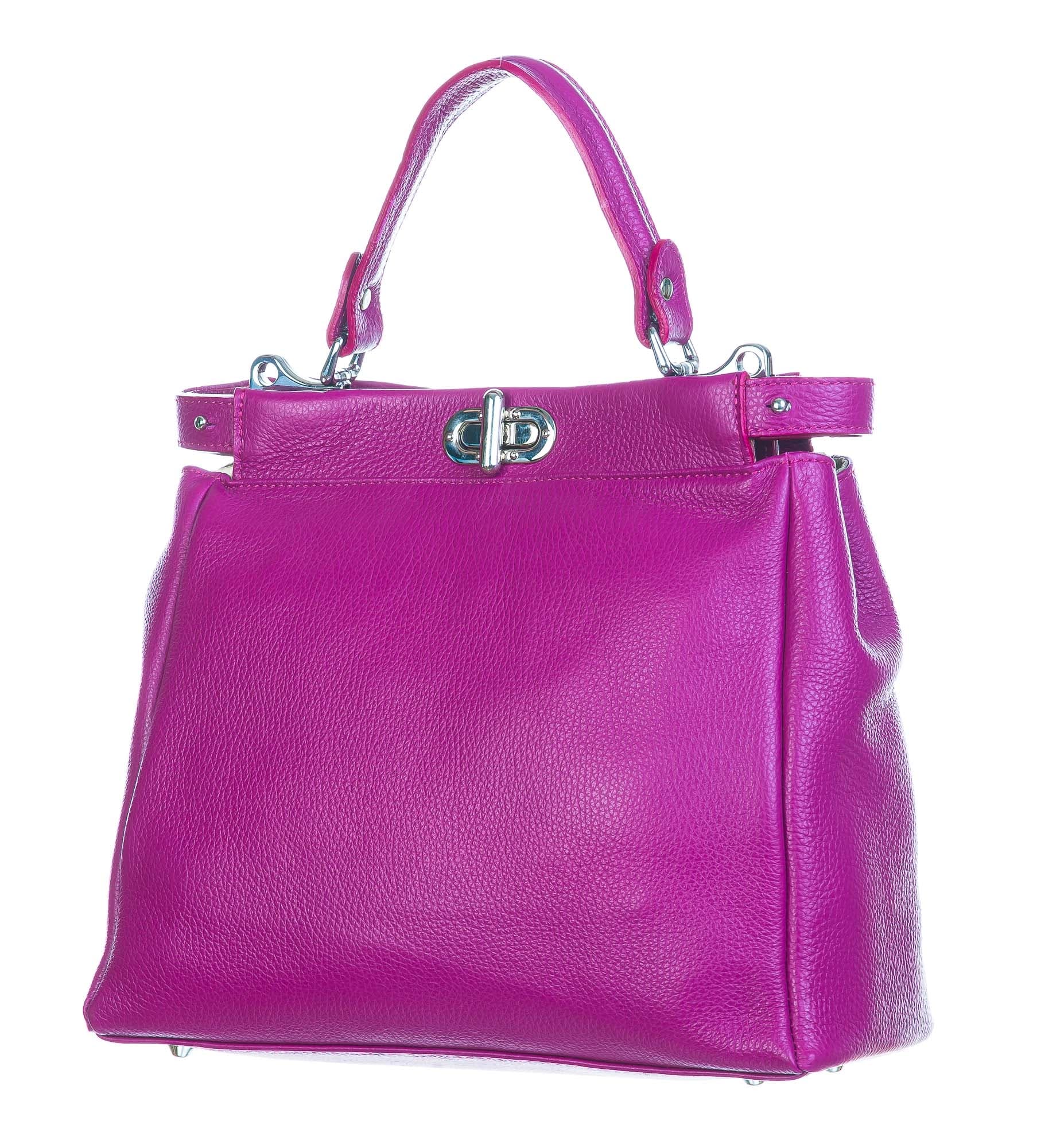 Borsa a mano da donna in vera pelle ATENA, colore FUCSIA, CHIARO SCURO, Made in Italy