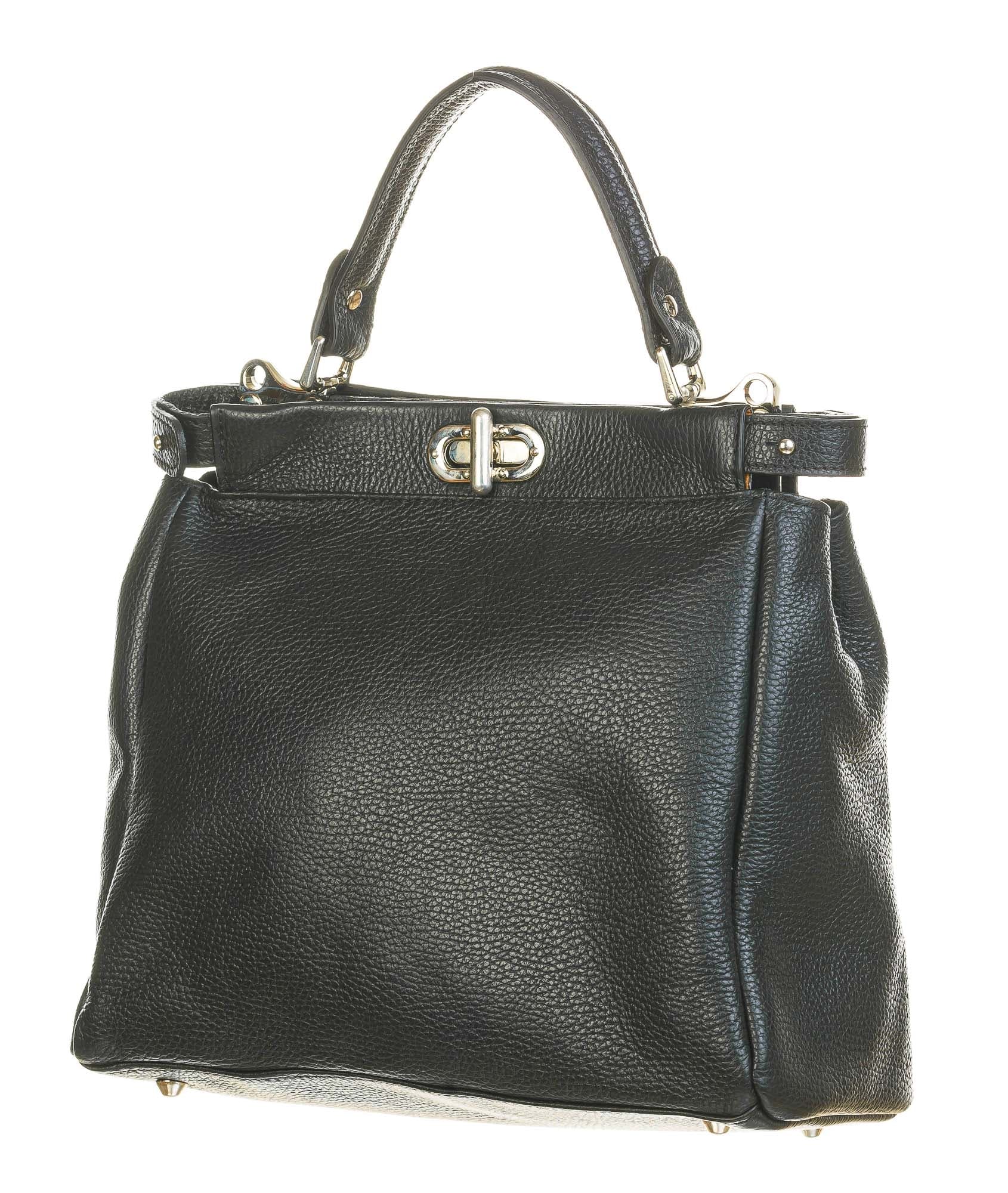 Borsa a mano da donna in vera pelle ATENA, colore NERO, CHIARO SCURO, Made in Italy