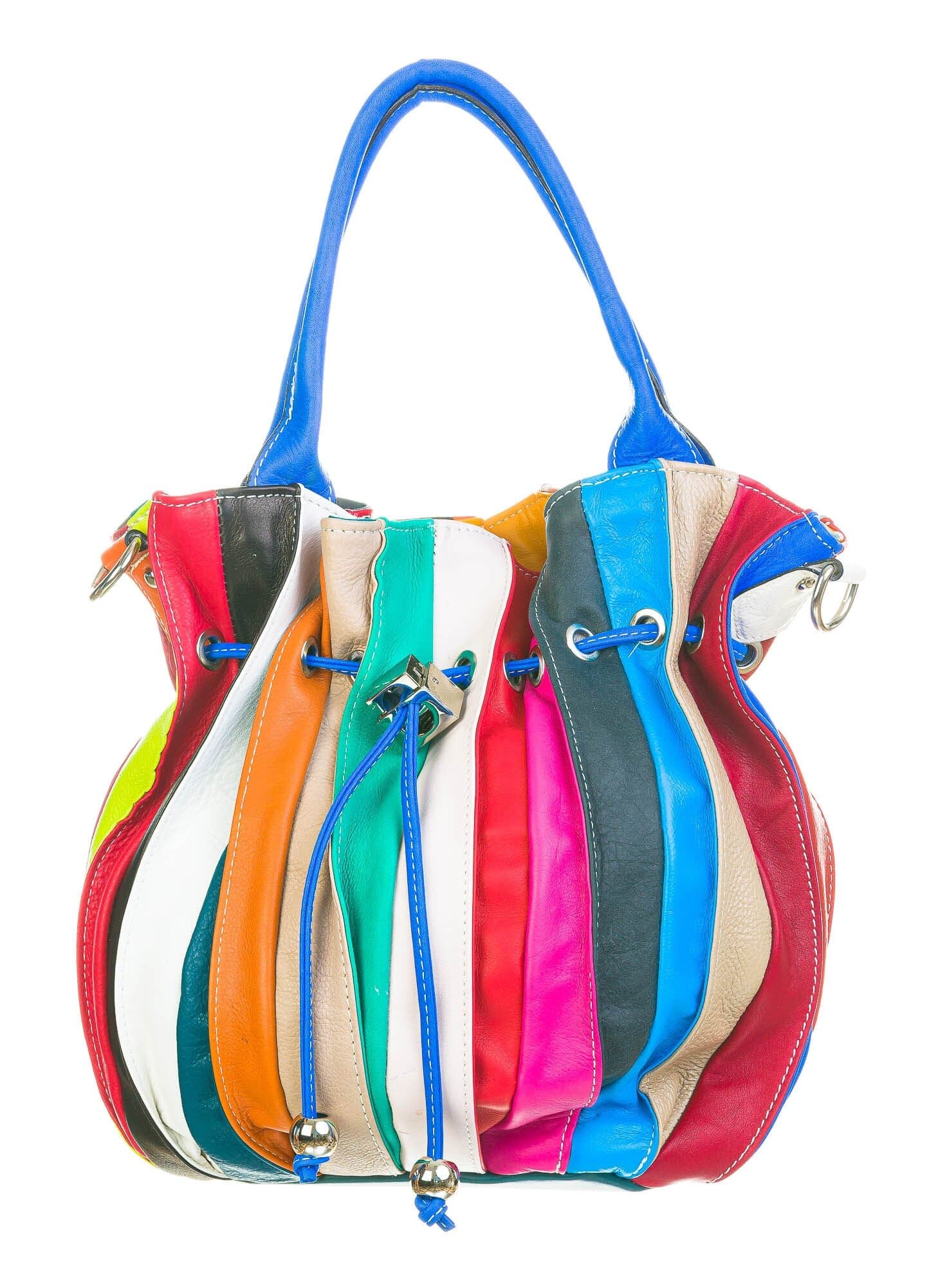 Borsa donna in vera pelle CHIAROSCURO mod. SABRINA colore MULTICOLOR - manici Azzurri, Made in Italy