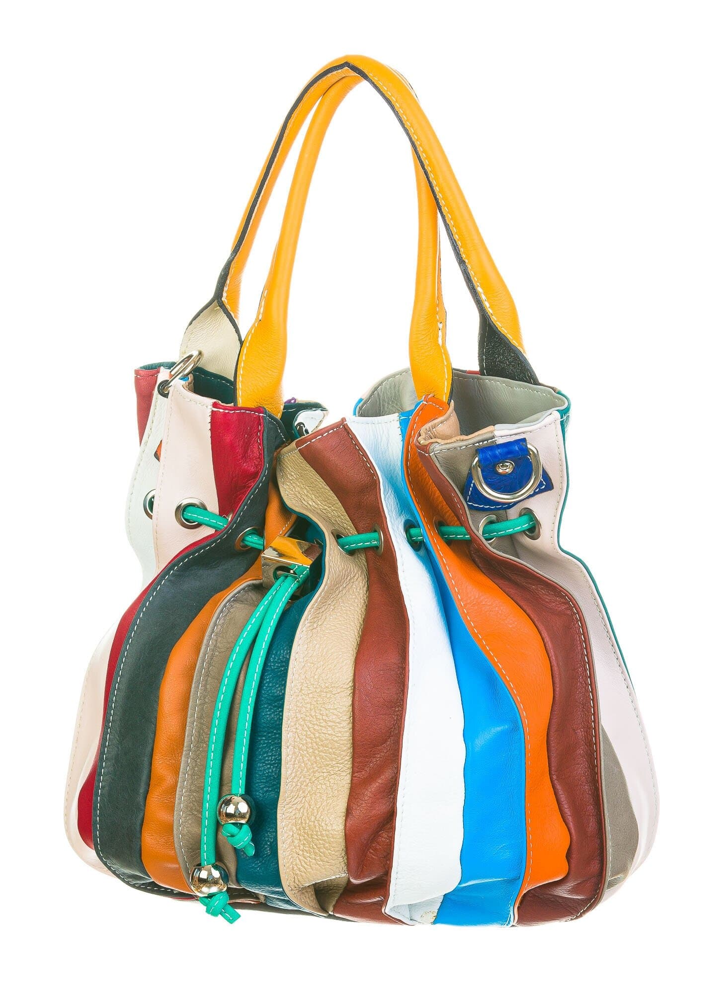 Borsa donna in vera pelle CHIAROSCURO mod. SABRINA colore MULTICOLOR - manici Gialli, Made in Italy