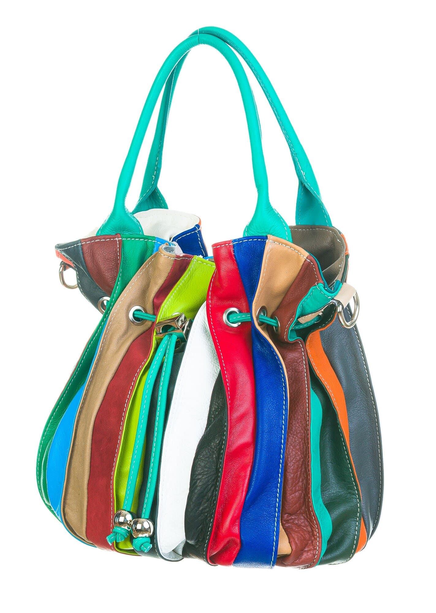 Borsa donna in vera pelle CHIAROSCURO mod. SABRINA colore MULTICOLOR - manici Verde Tiffany, Made in Italy
