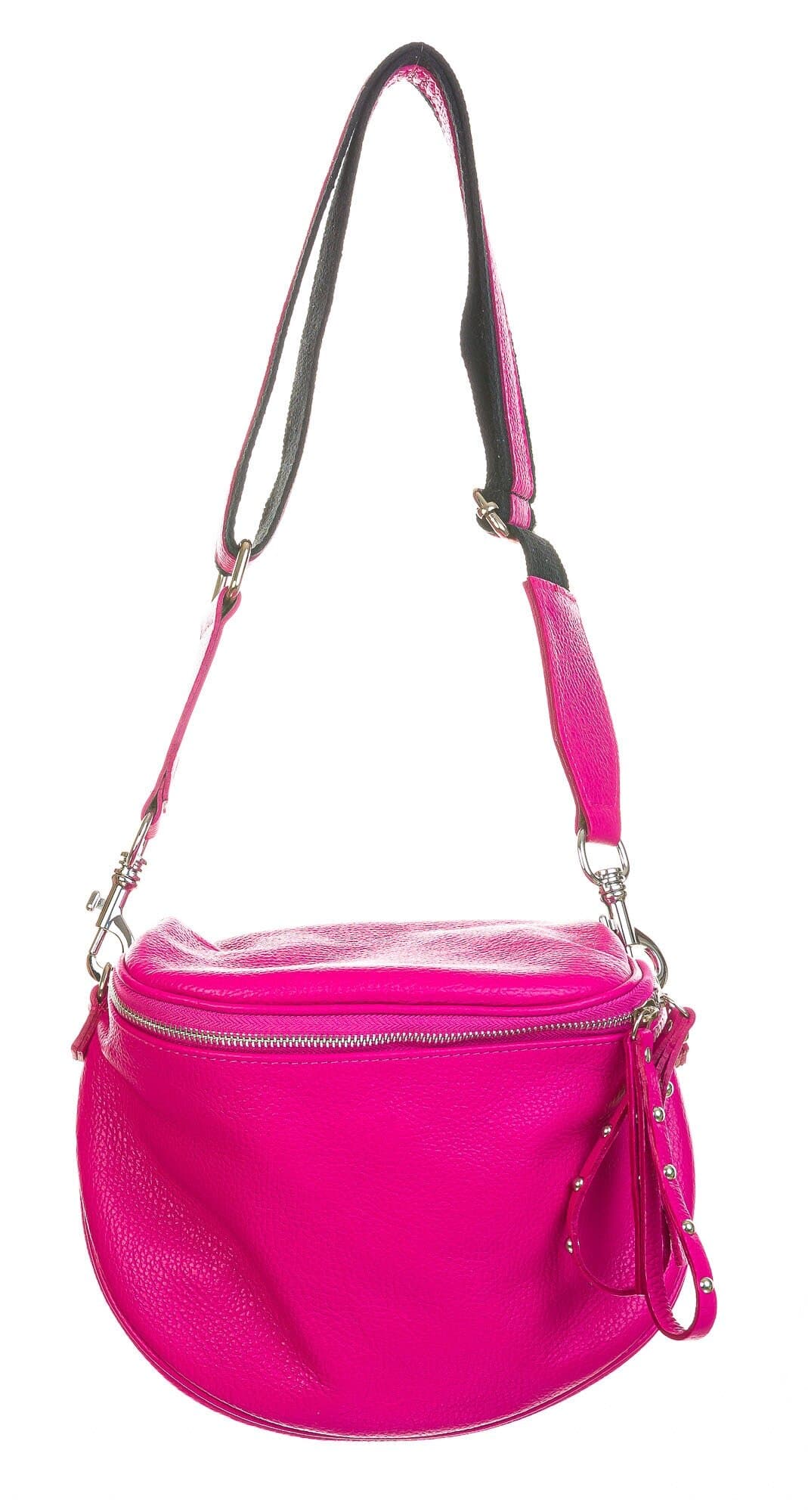 Borsa a tracolla o spallaccio da donna in vera pelle, EMILY, colore fucsia, CHIAROSCURO, Made in Italy