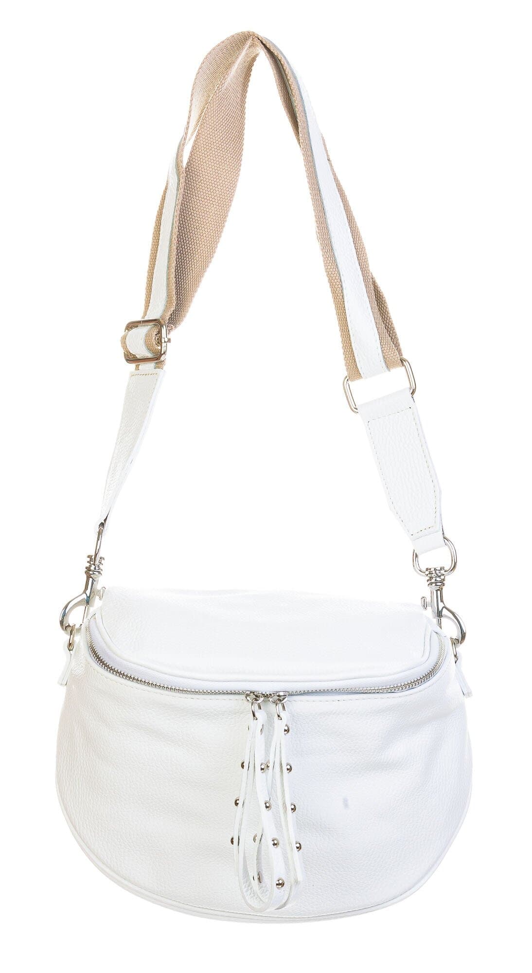 Crossbody bag for woman in genuine leather, EMILY, color white, CHIAROSCURO, Made in Italy