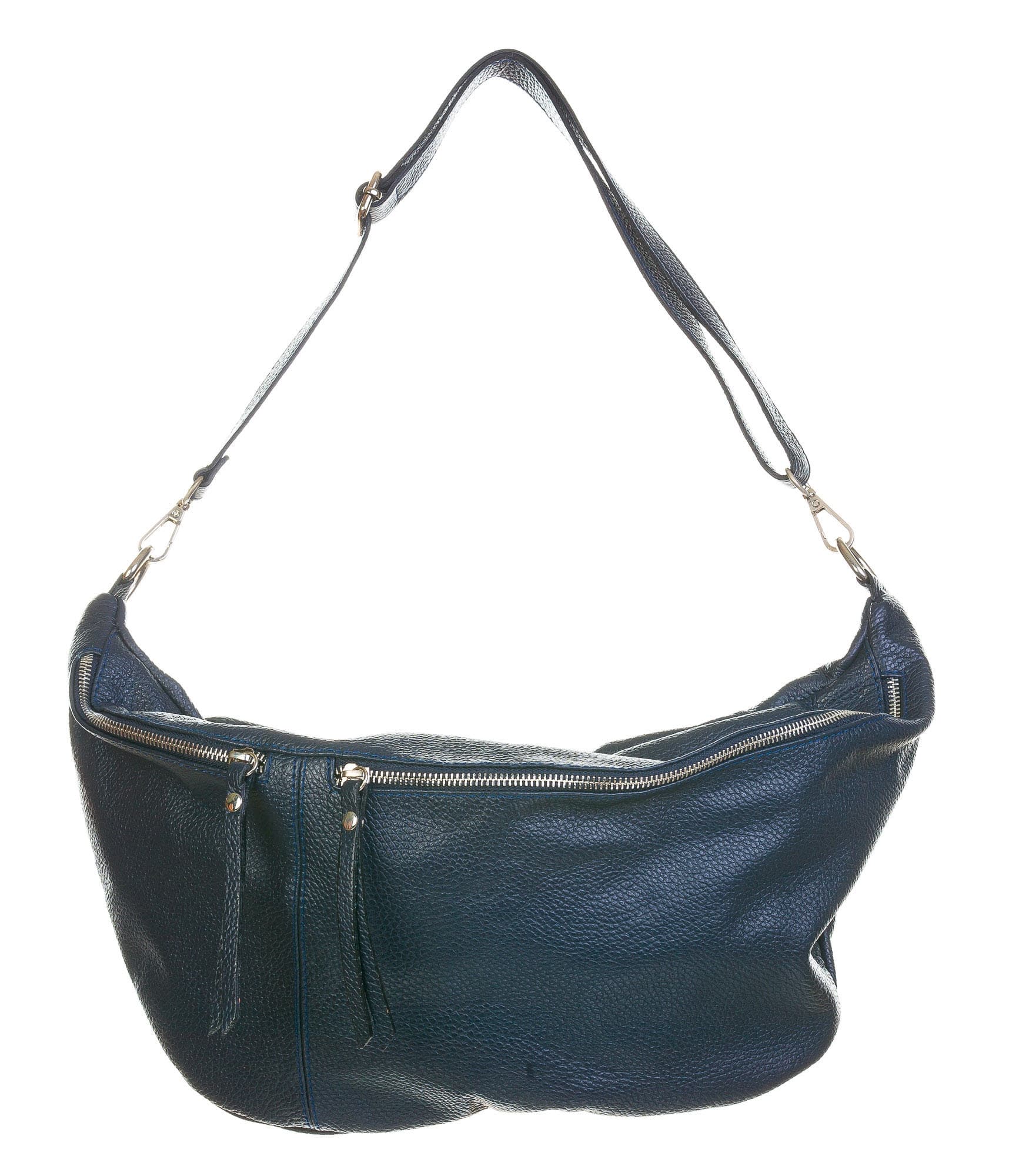 Pouch bag for woman in genuine leather, MOIRA BIG, color blue, CHIAROSCURO, Made in Italy