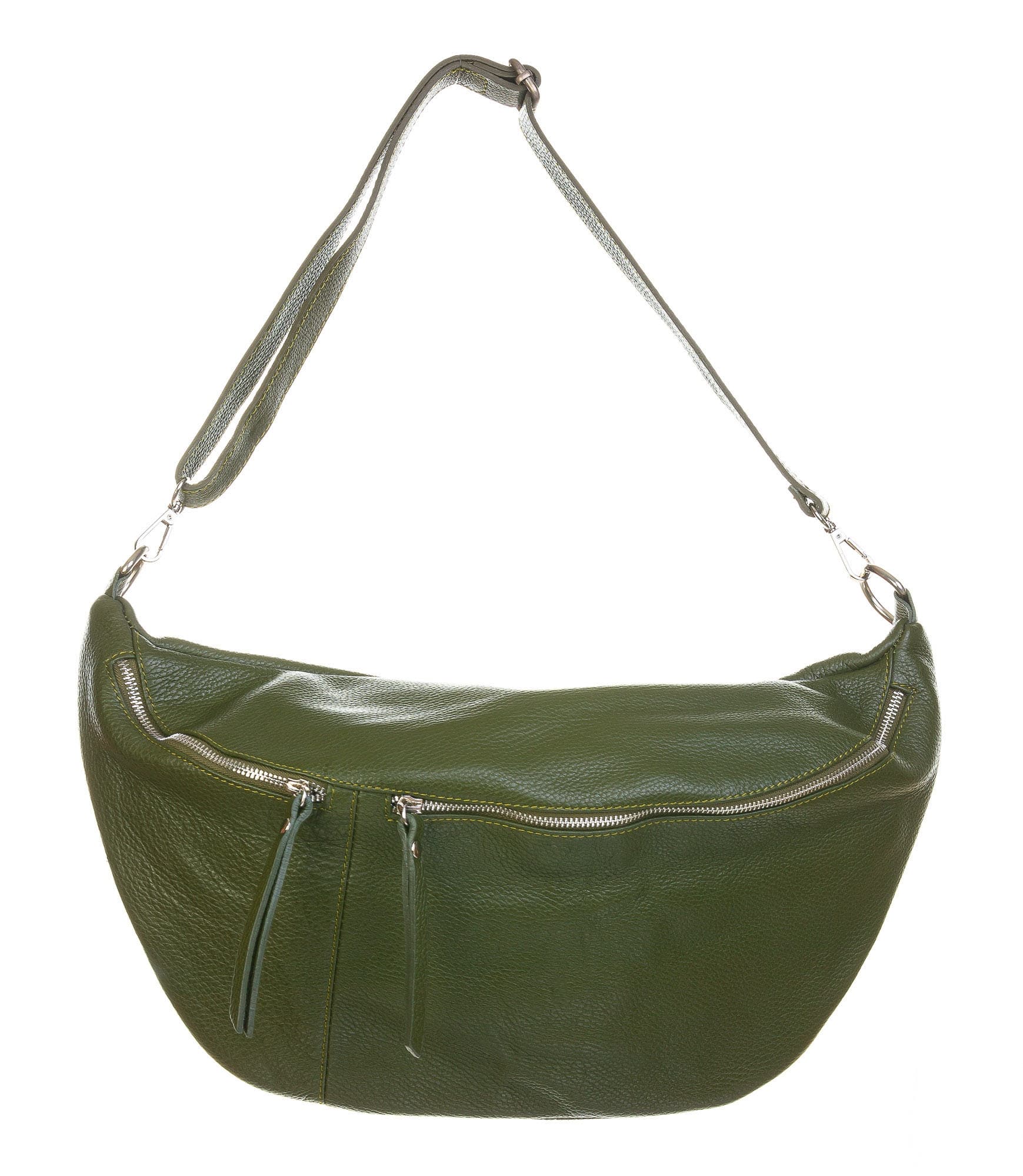 Pouch bag for woman in genuine leather, MOIRA BIG, color green, CHIAROSCURO, Made in Italy