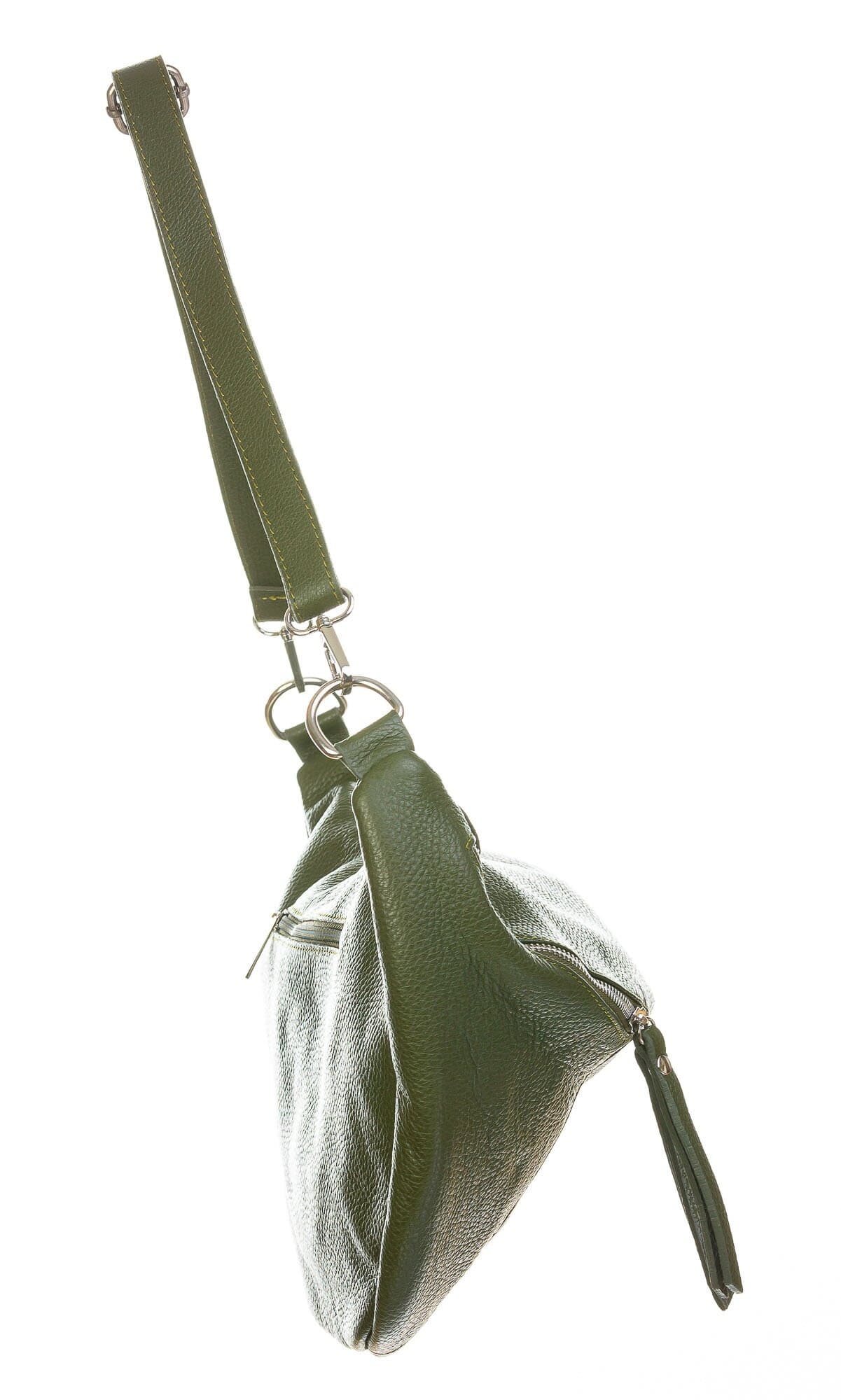 Borsa a marsupio da donna in vera pelle, MOIRA BIG, colore verde, CHIAROSCURO, Made in Italy