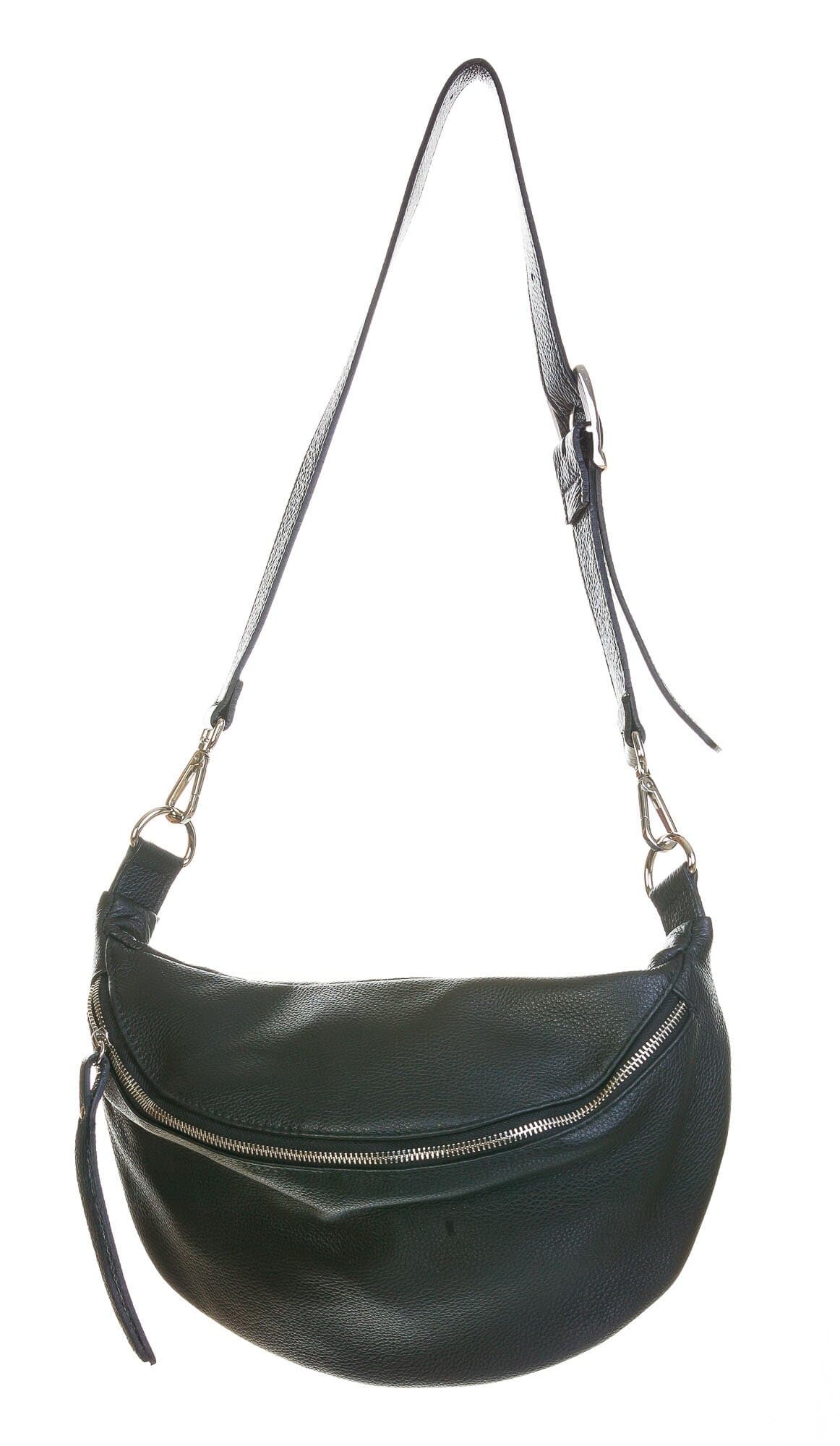 Borsa a marsupio da donna in vera pelle, MOIRA MEDIUM, colore nero, CHIAROSCURO, Made in Italy