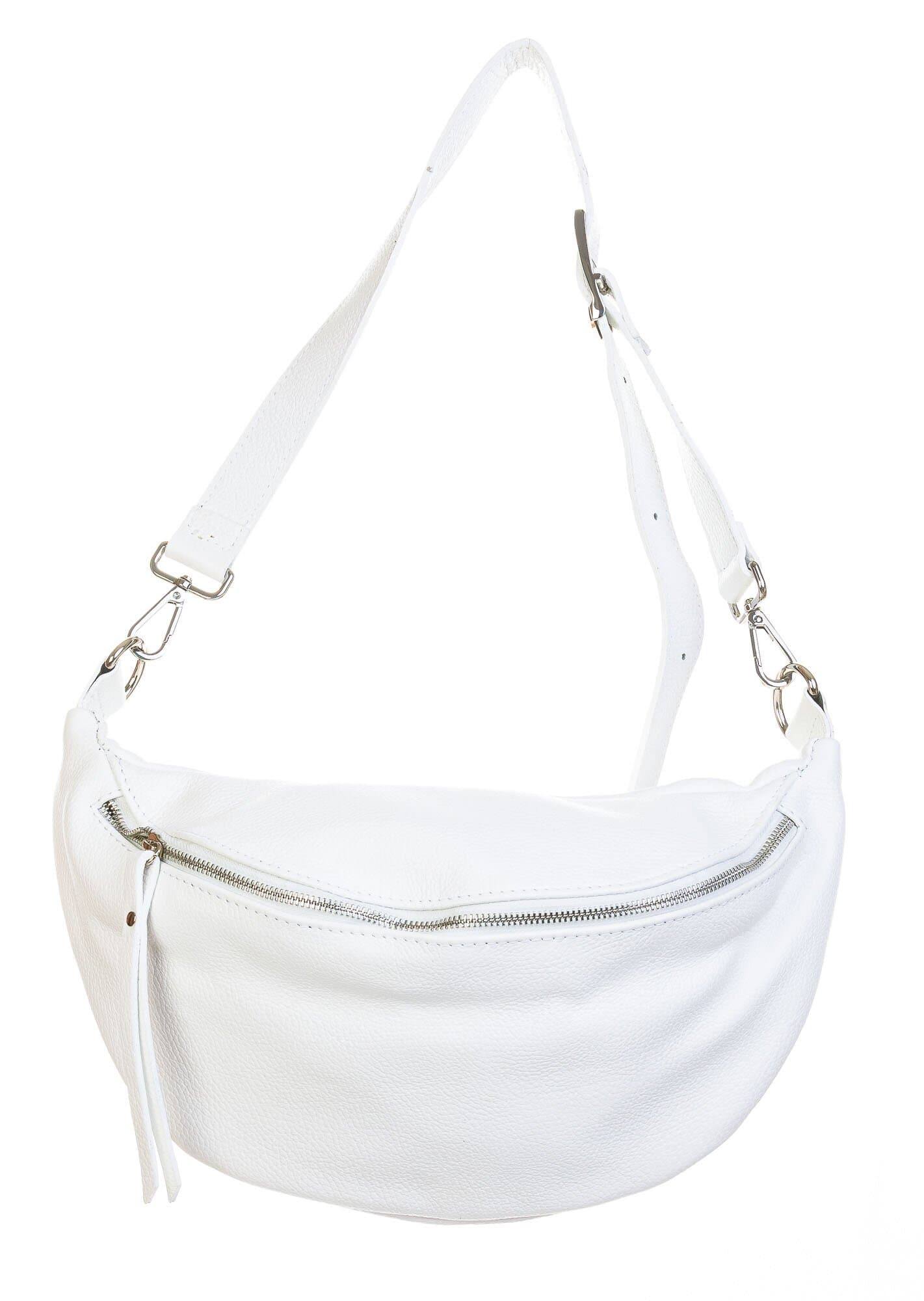 Borsa a marsupio da donna in vera pelle, MOIRA MEDIUM, colore bianco, CHIAROSCURO, Made in Italy
