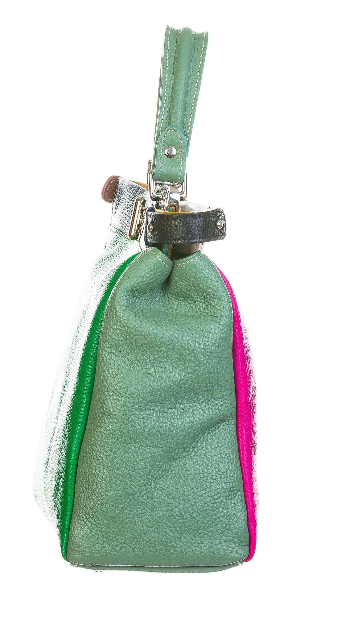 Borsa a mano da donna in vera pelle ATENA, colore MULTICOLOR, CHIARO SCURO, Made in Italy