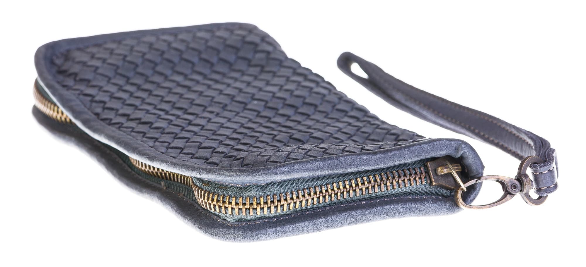 Pochette uomo da polso in vera pelle vintage LIAM, colore BLU / GRIGIO, CHIARO SCURO, Made in Italy