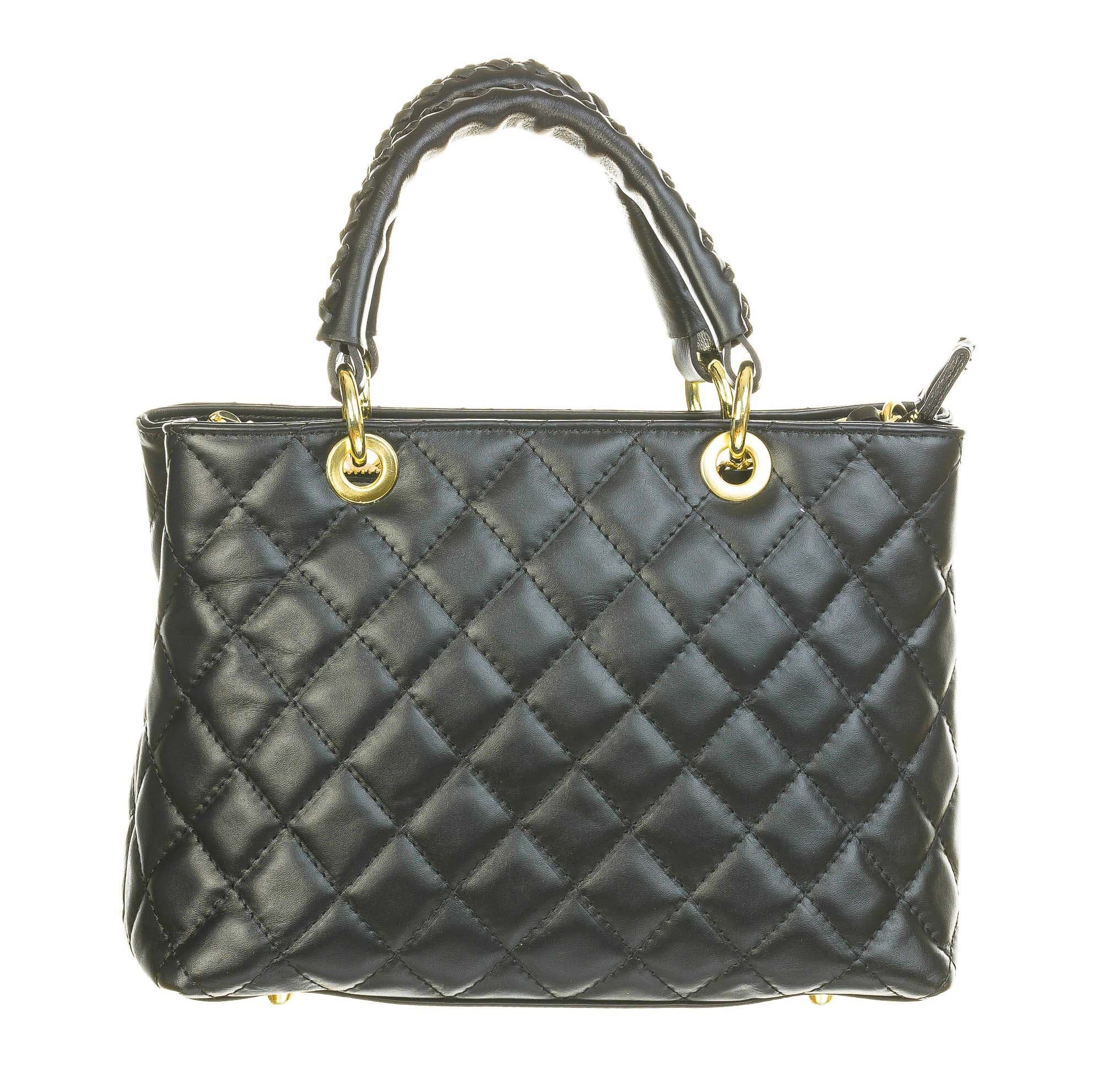 Borsa da donna in vera pelle CAMILLA SMALL, colore NERO, CHIAROSCURO, Made in Italy