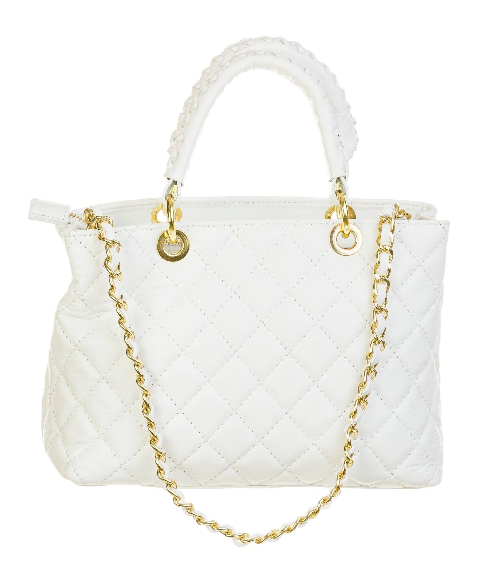 Borsa da donna in vera pelle CAMILLA SMALL, colore BIANCO, CHIAROSCURO, Made in Italy