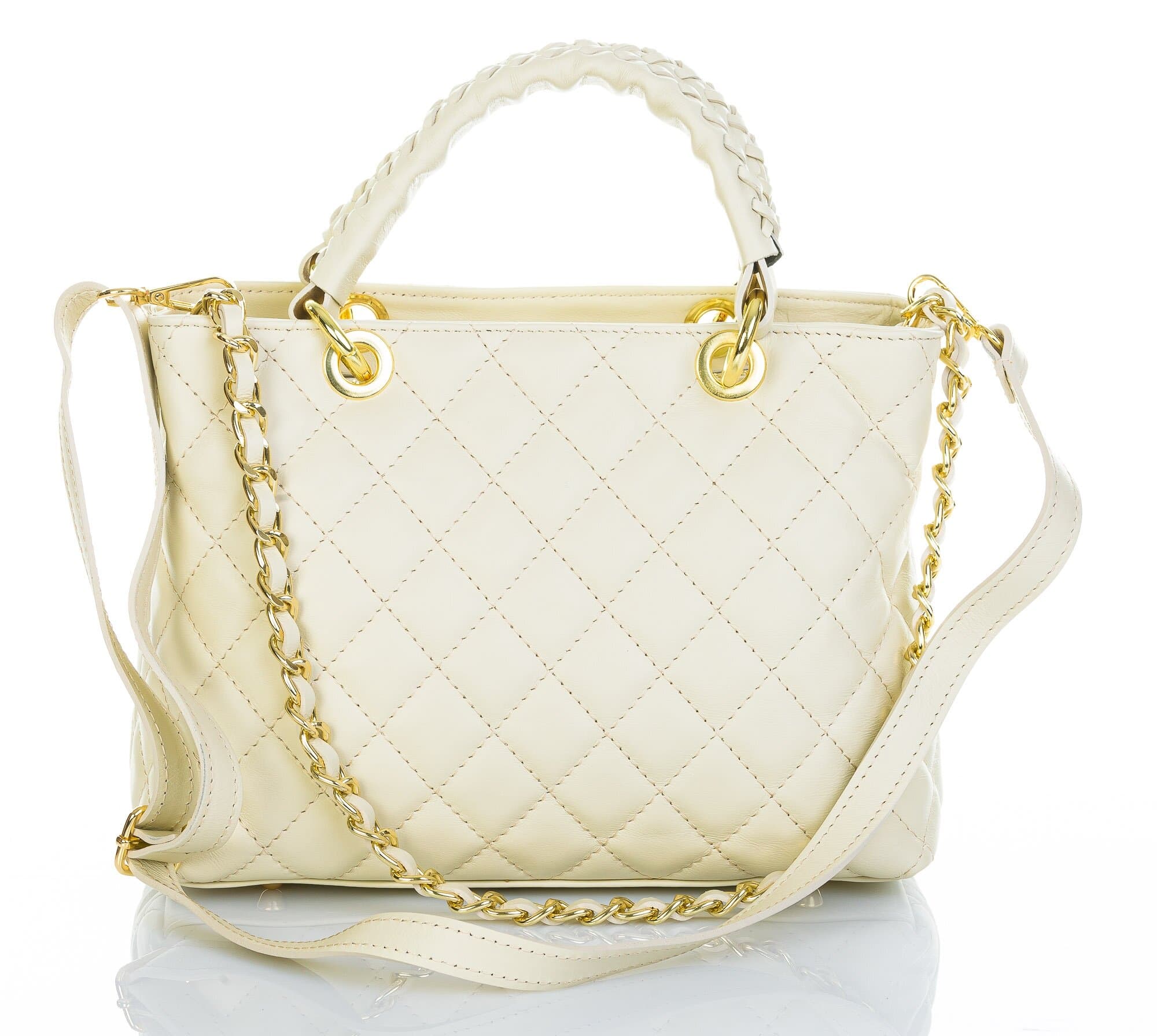 Borsa da donna in vera pelle CAMILLA SMALL, colore BEIGE, CHIAROSCURO, Made in Italy