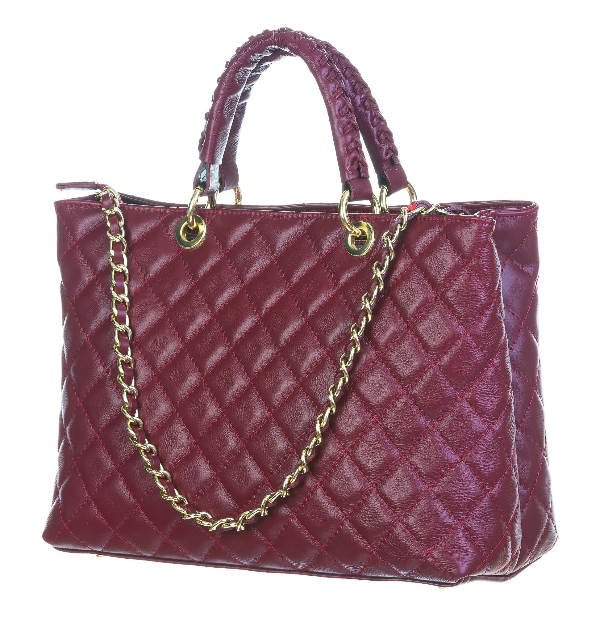 Borsa da donna in vera pelle CAMILLA MAXI, colore BORDEAUX, CHIAROSCURO, Made in Italy