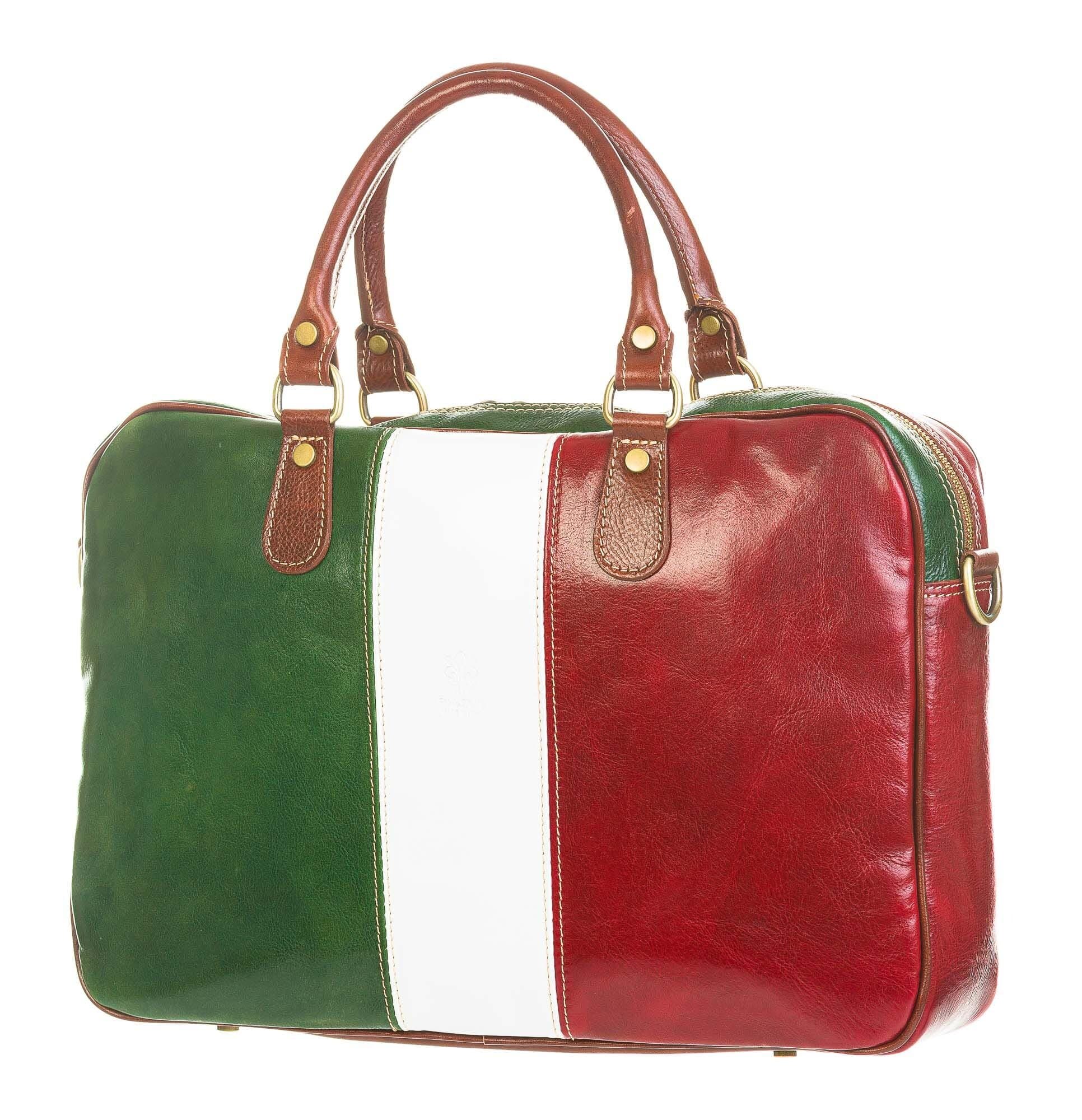 EVAN: borsa / cartella lavoro / ufficio donna e uomo, in cuoio, TRICOLORE BANDIERA ITALIANA, VERDE / BIANCO / ROSSO, CHIAROSCURO, Made in Italy