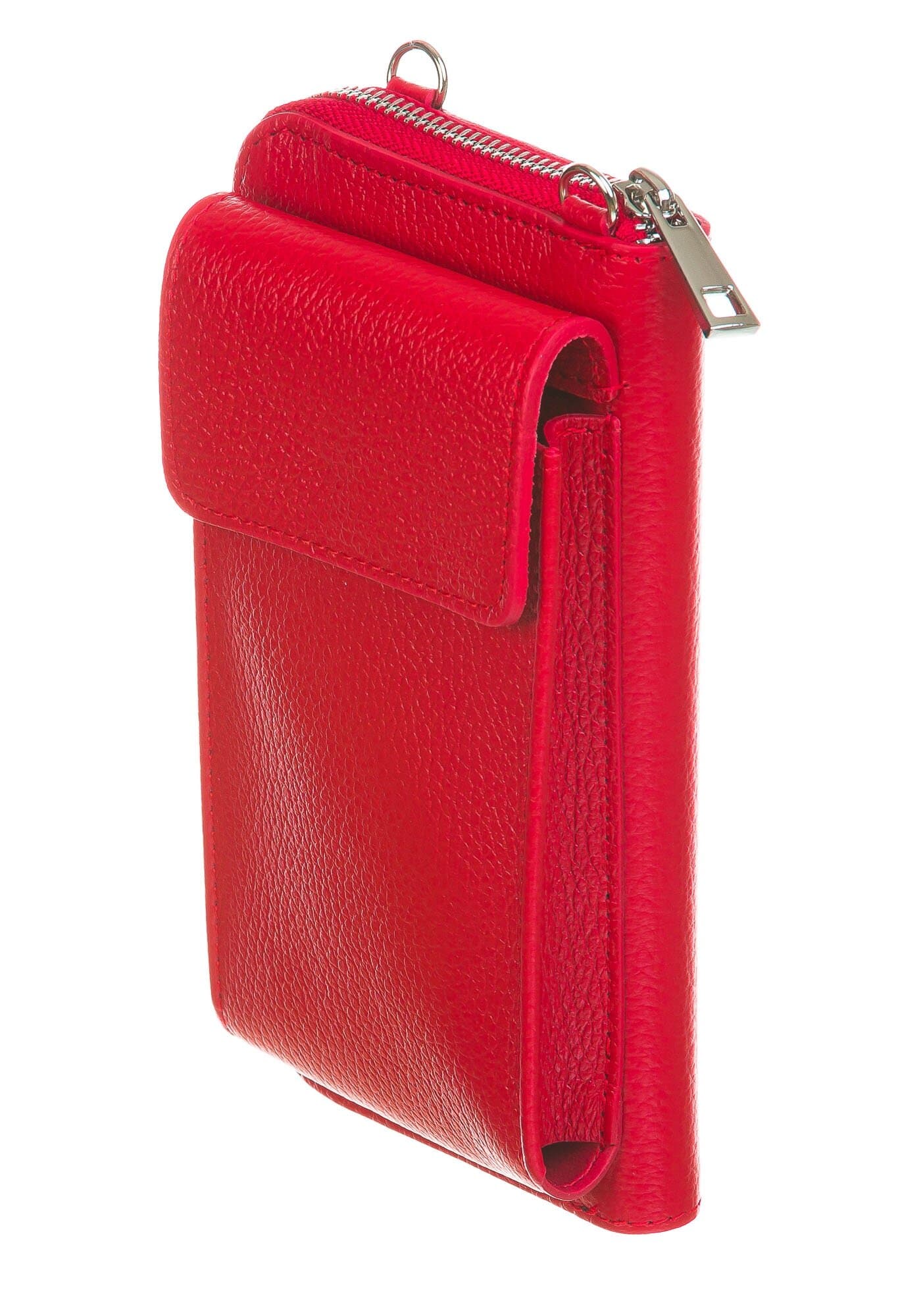 Borsa a tracolla da donna portacellulare / portafoglio in vera pelle GIORGIA, colore ROSSO, CHIAROSCURO, Made in Italy