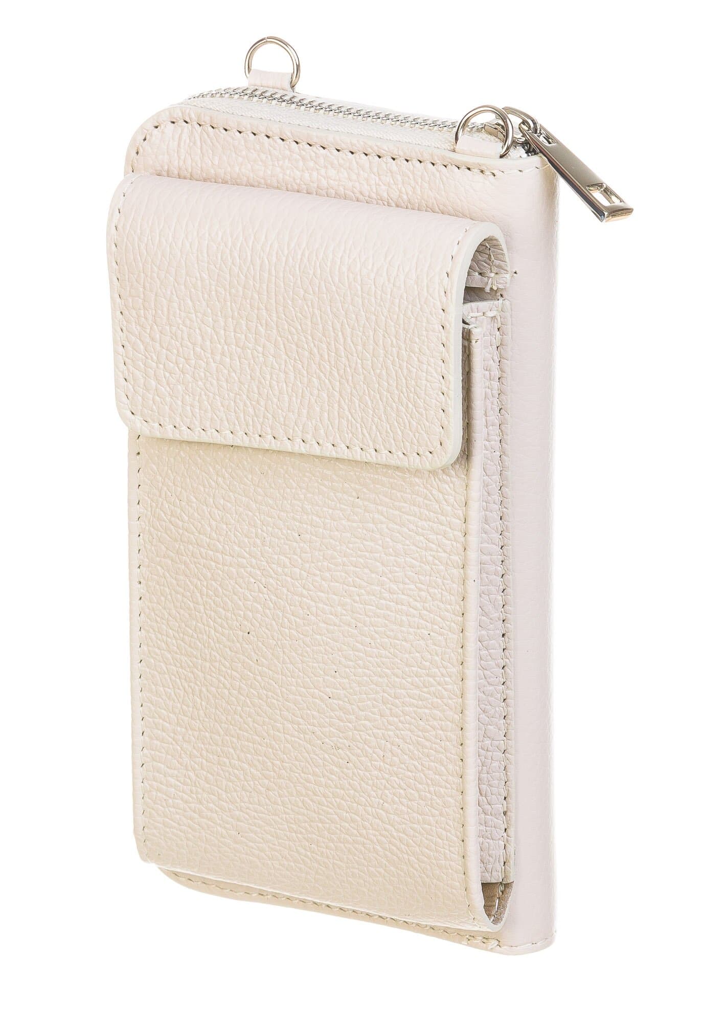 Borsa a tracolla da donna portacellulare / portafoglio in vera pelle GIORGIA, colore BEIGE, CHIAROSCURO, Made in Italy