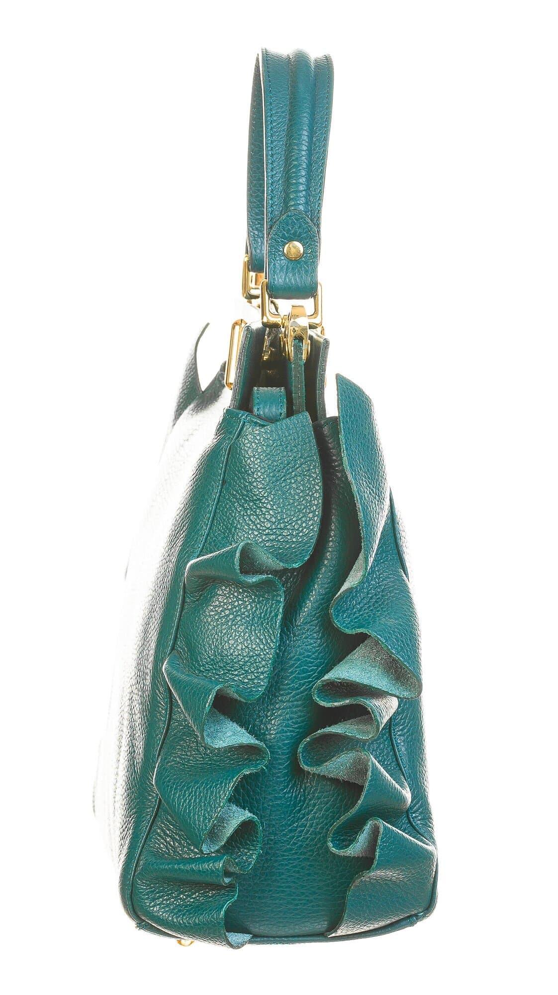Borsa a mano da donna in vera pelle CARLOTTA, colore VERDE, CHIAROSCURO, Made in Italy