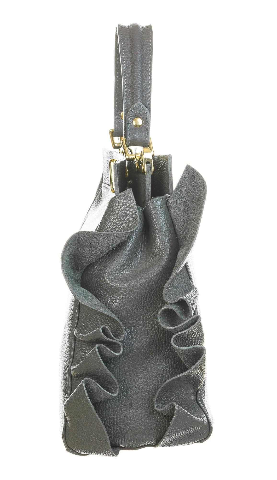 Borsa a mano da donna in vera pelle CARLOTTA, colore GRIGIO, CHIAROSCURO, Made in Italy