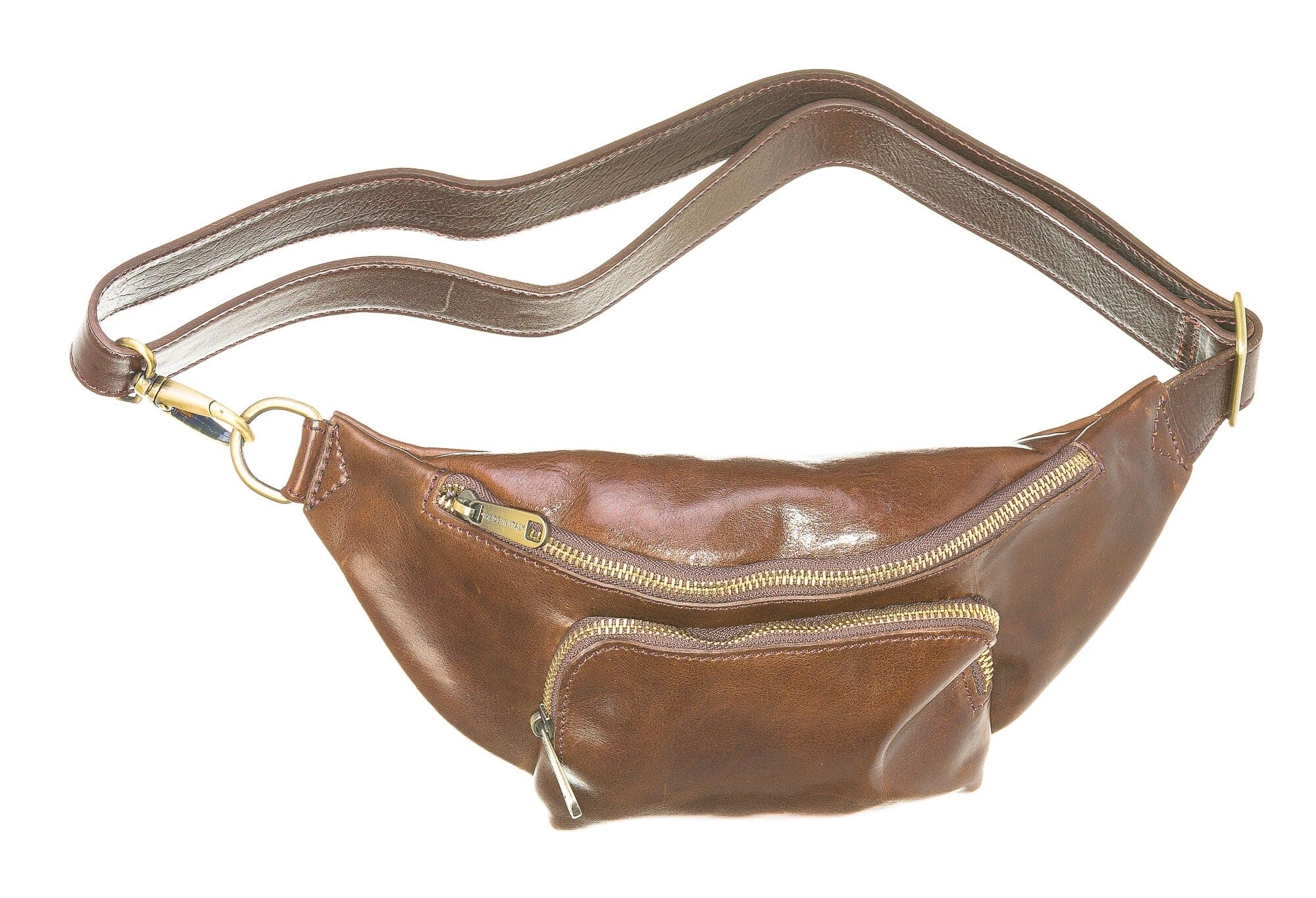 Genuine leather belt pack bag for man ERIK, color BROWN, CHIAROSCURO, MADE IN ITALY