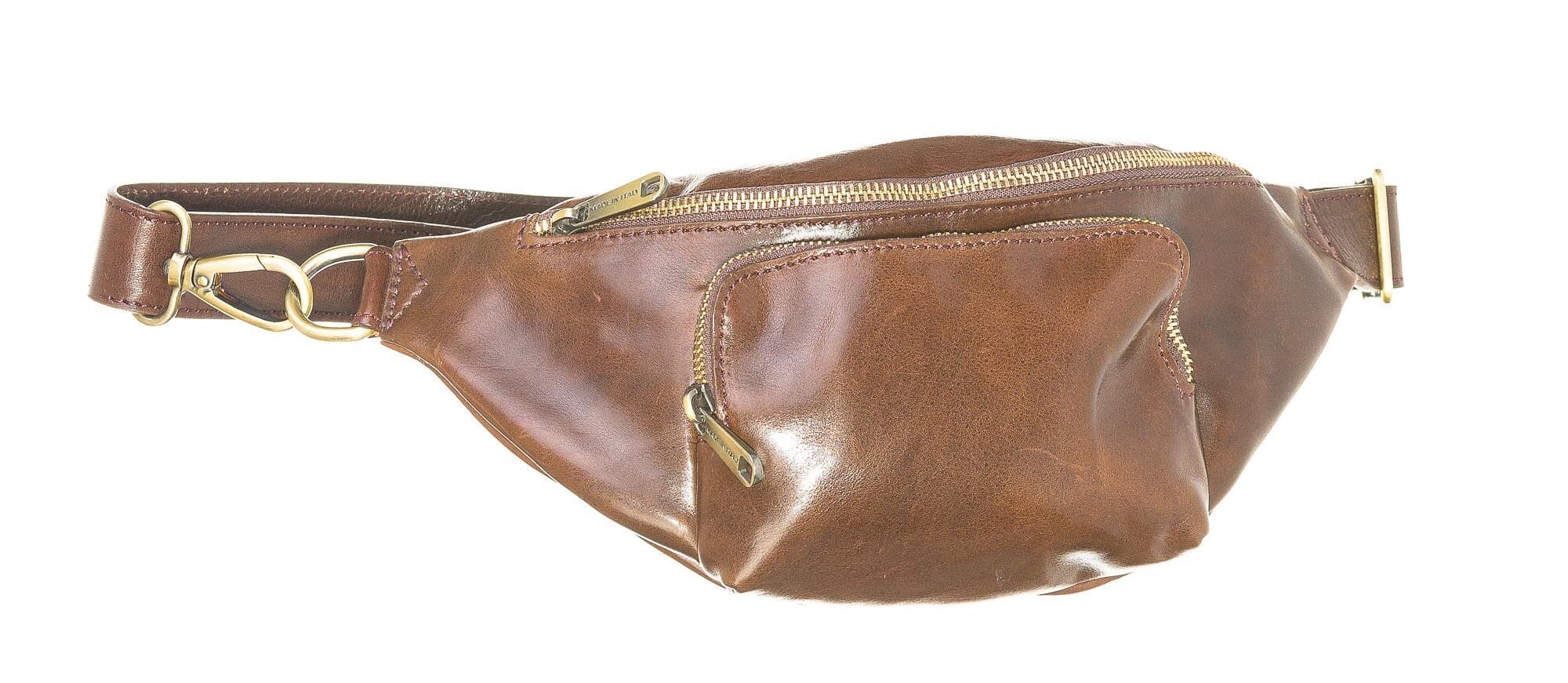 Marsupio da uomo in vera pelle ERIK, colore MARRONE, CHIAROSCURO, Made in Italy