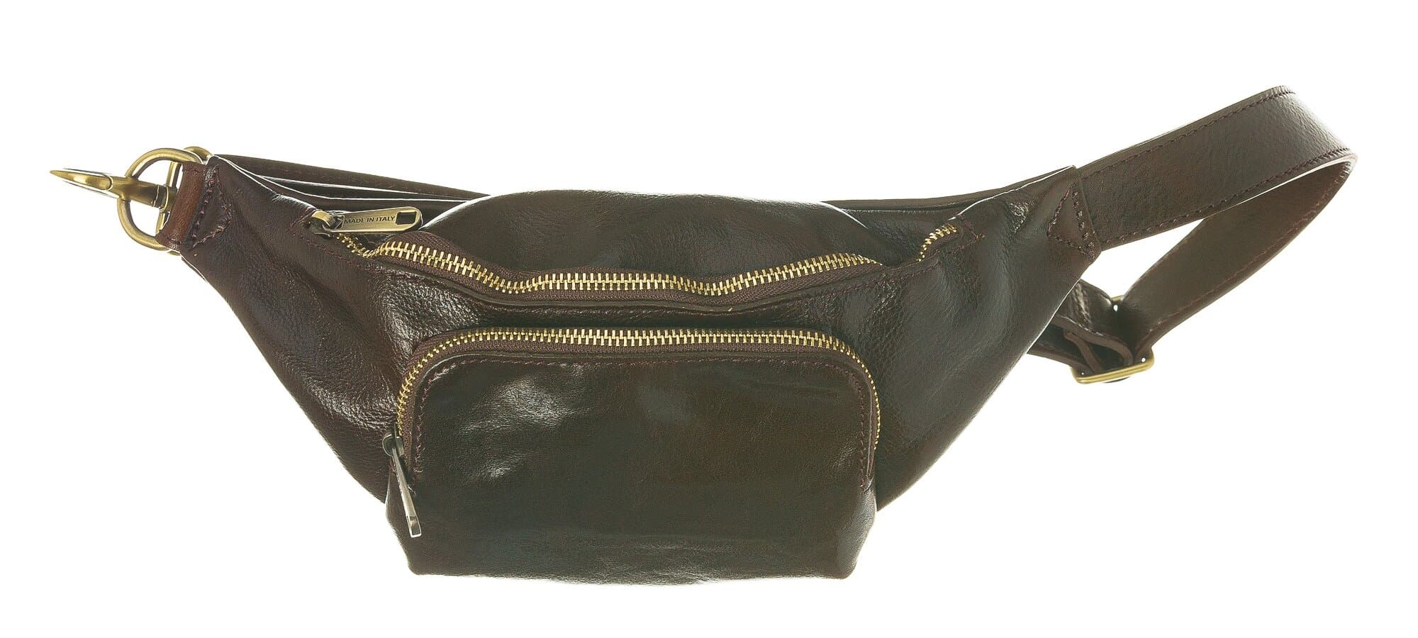Genuine leather belt pack bag for man ERIK, color DARK BROWN, CHIAROSCURO, MADE IN ITALY