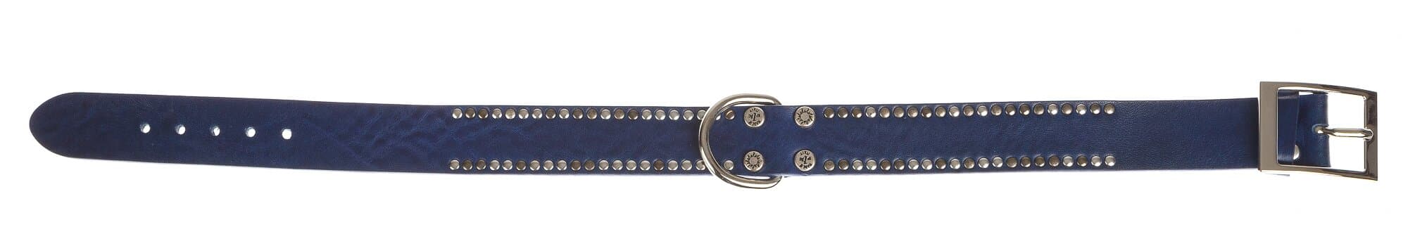 Collare per cani PEPE in vera pelle, colore BLU, con borchie, CHIAROSCURO, Made in Italy