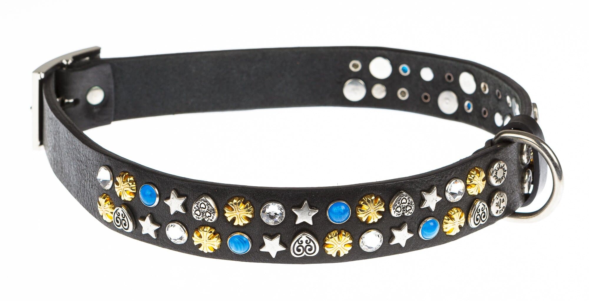 Collare per cani SPARKY in vera pelle, colore NERO, con borchie, CHIAROSCURO, Made in Italy
