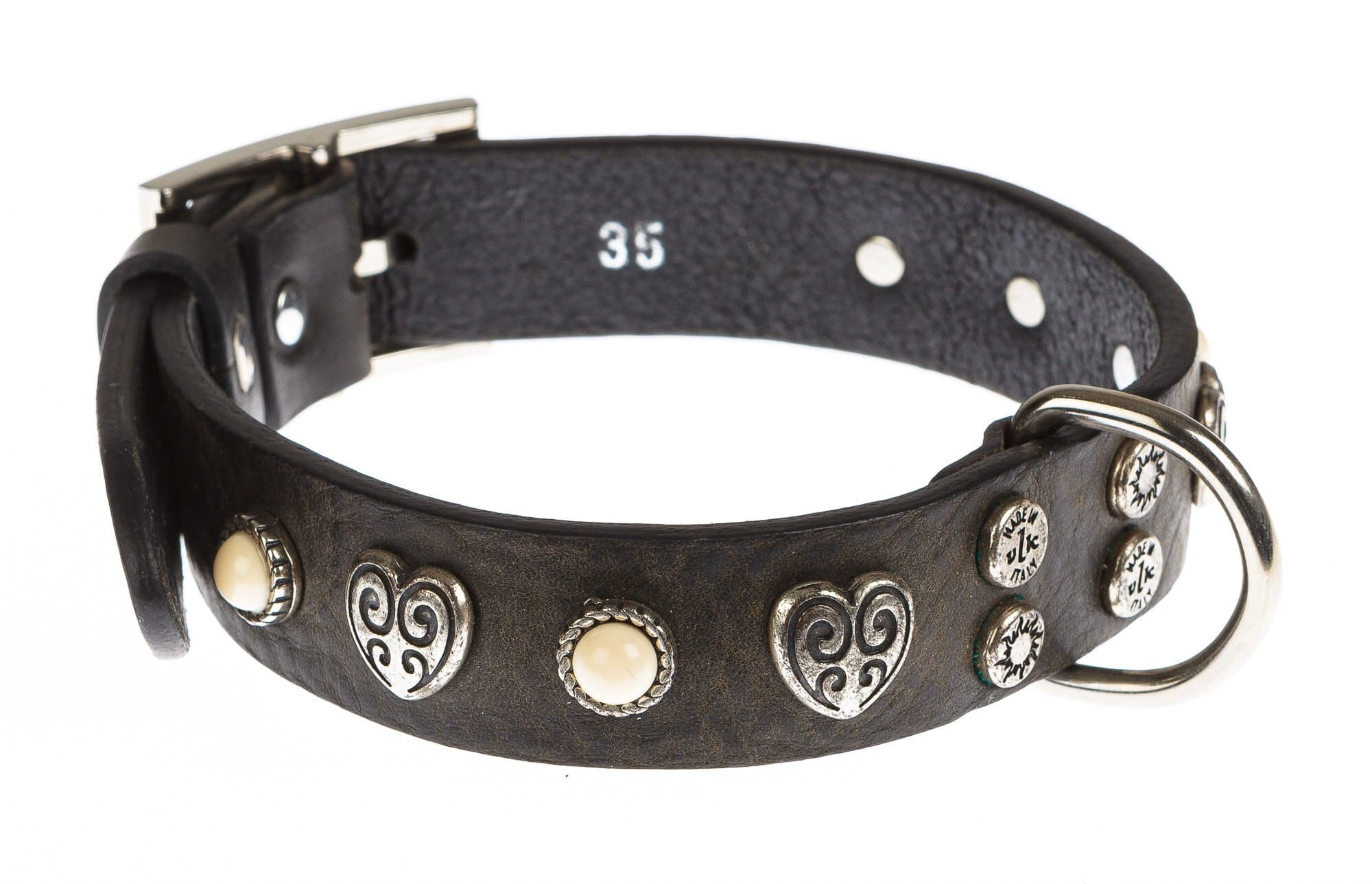 Collare per cani MARLEY in vera pelle, colore NERO, con borchie, CHIAROSCURO, Made in Italy
