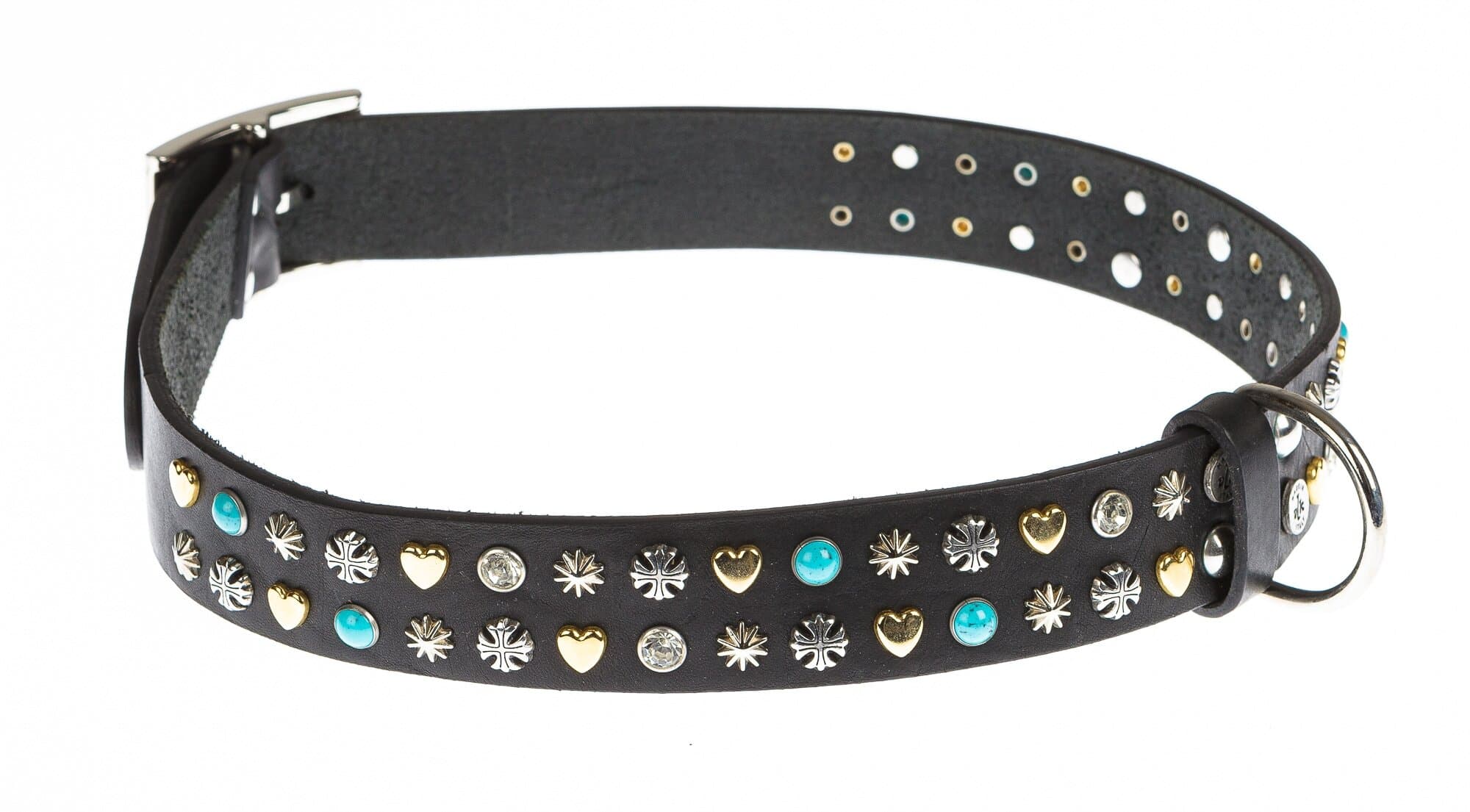 Collare per cani FELIX in vera pelle, colore NERO, con borchie, CHIAROSCURO, Made in Italy