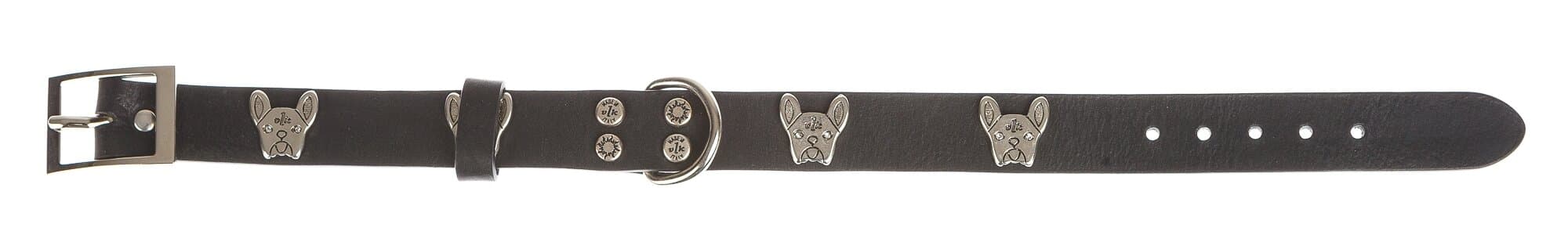 Collare per cani ARON in vera pelle, colore NERO, con borchie, CHIAROSCURO, Made in Italy