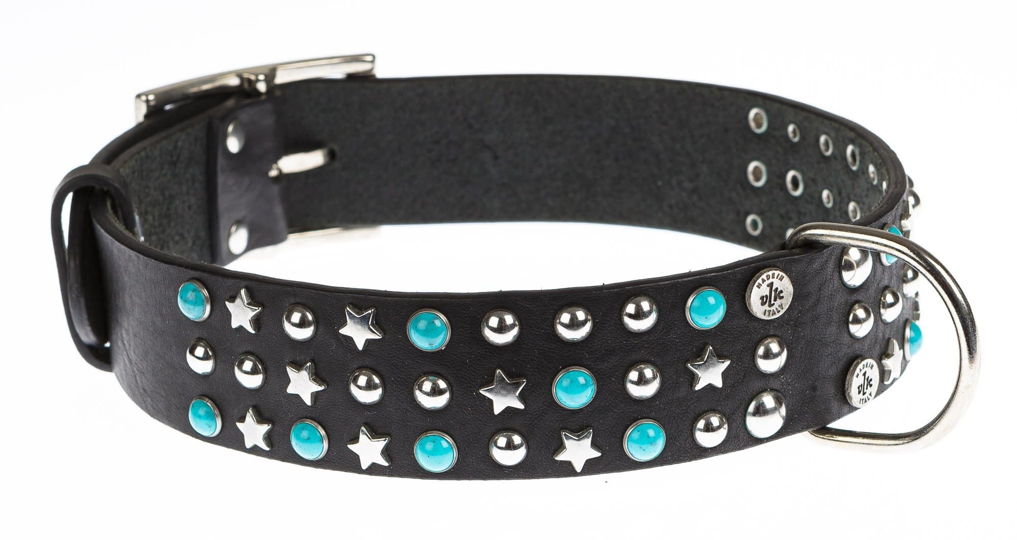 Collare per cani BOLT in vera pelle, colore NERO, con borchie, CHIAROSCURO, Made in Italy