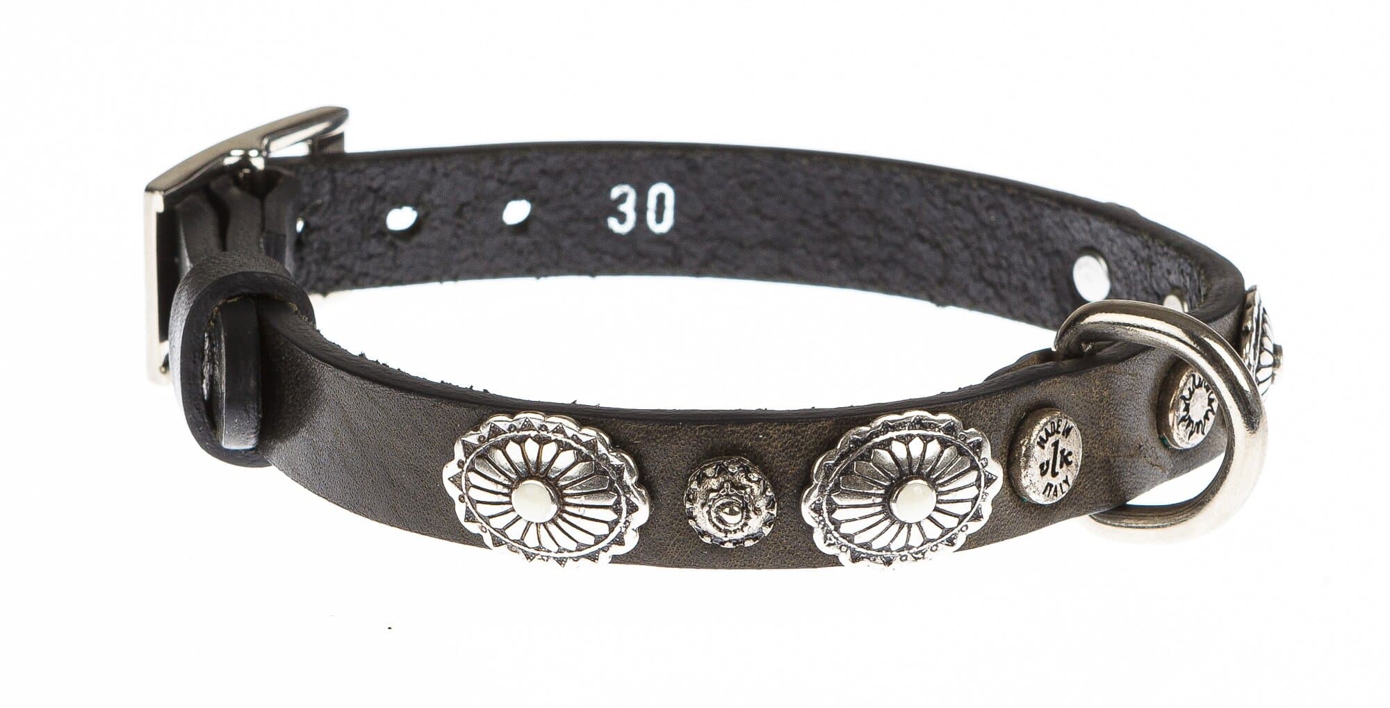 Collare per cani CODY in vera pelle, colore NERO, con borchie, CHIAROSCURO, Made in Italy