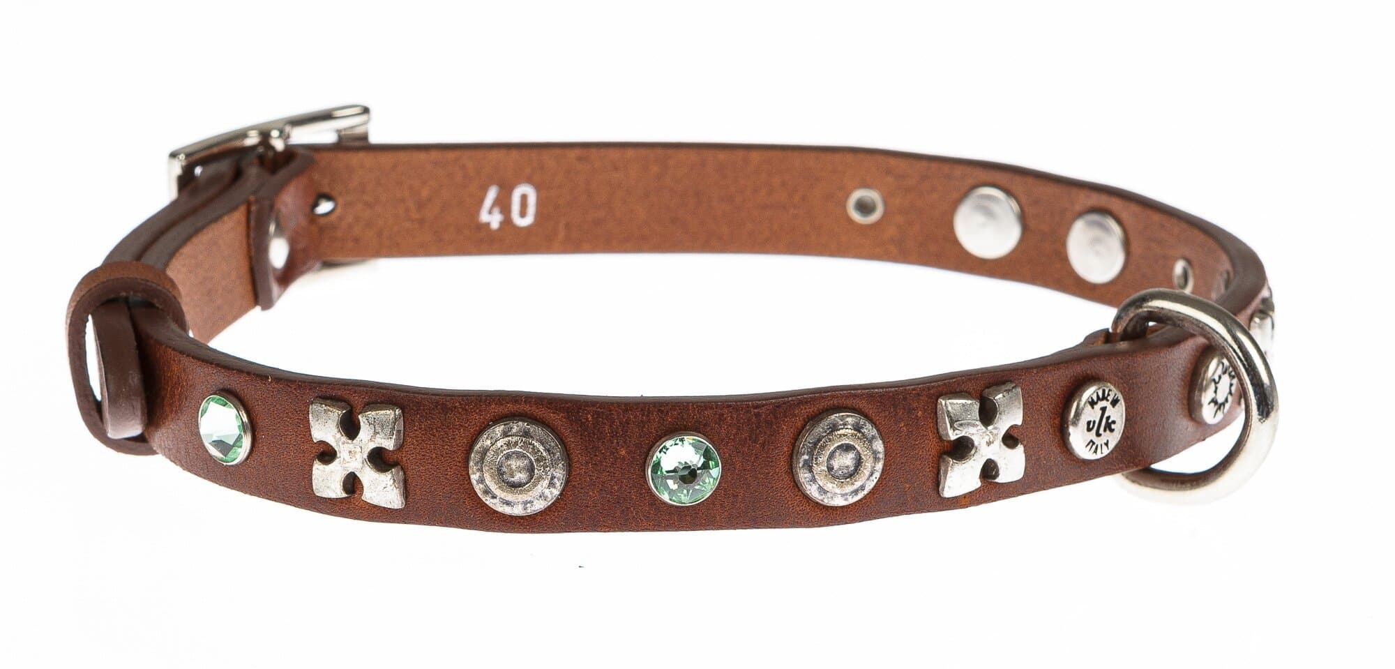 Collare per cani ZORRO in vera pelle, colore MARRONE, con borchie, CHIAROSCURO, Made in Italy