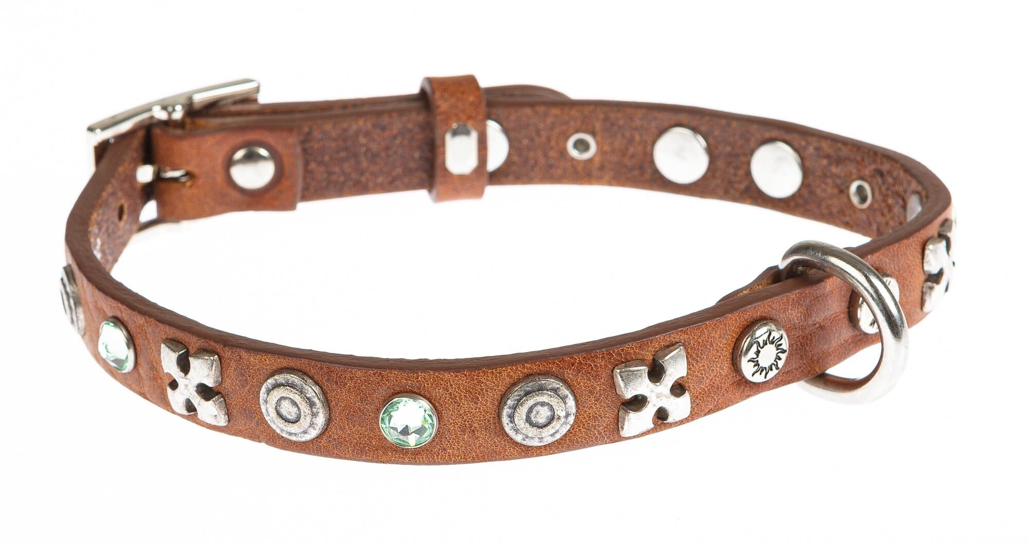 Collare per cani ZORRO in vera pelle, colore MIELE, con borchie, CHIAROSCURO, Made in Italy