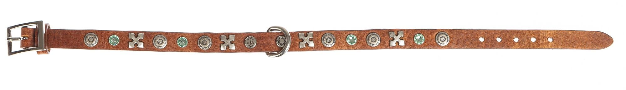Collare per cani ZORRO in vera pelle, colore MIELE, con borchie, CHIAROSCURO, Made in Italy