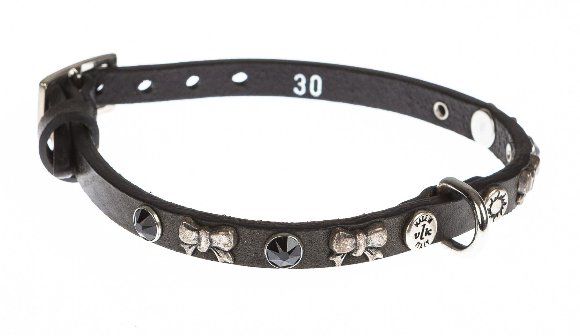 Collare per cani WENDY in vera pelle, colore NERO, con borchie, CHIAROSCURO, Made in Italy