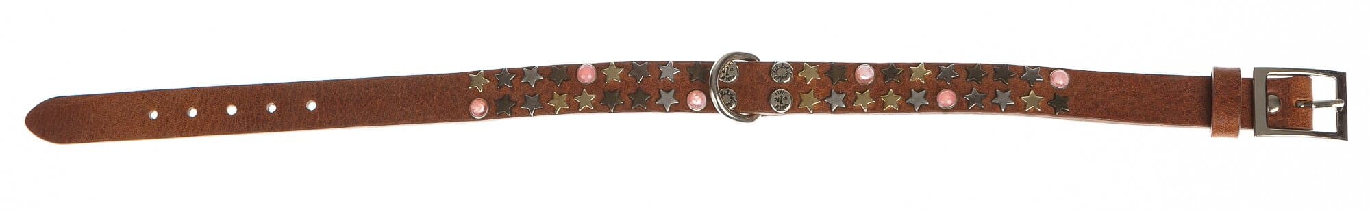 Collare per cani DEBBY in vera pelle, colore MARRONE, con borchie, CHIAROSCURO, Made in Italy