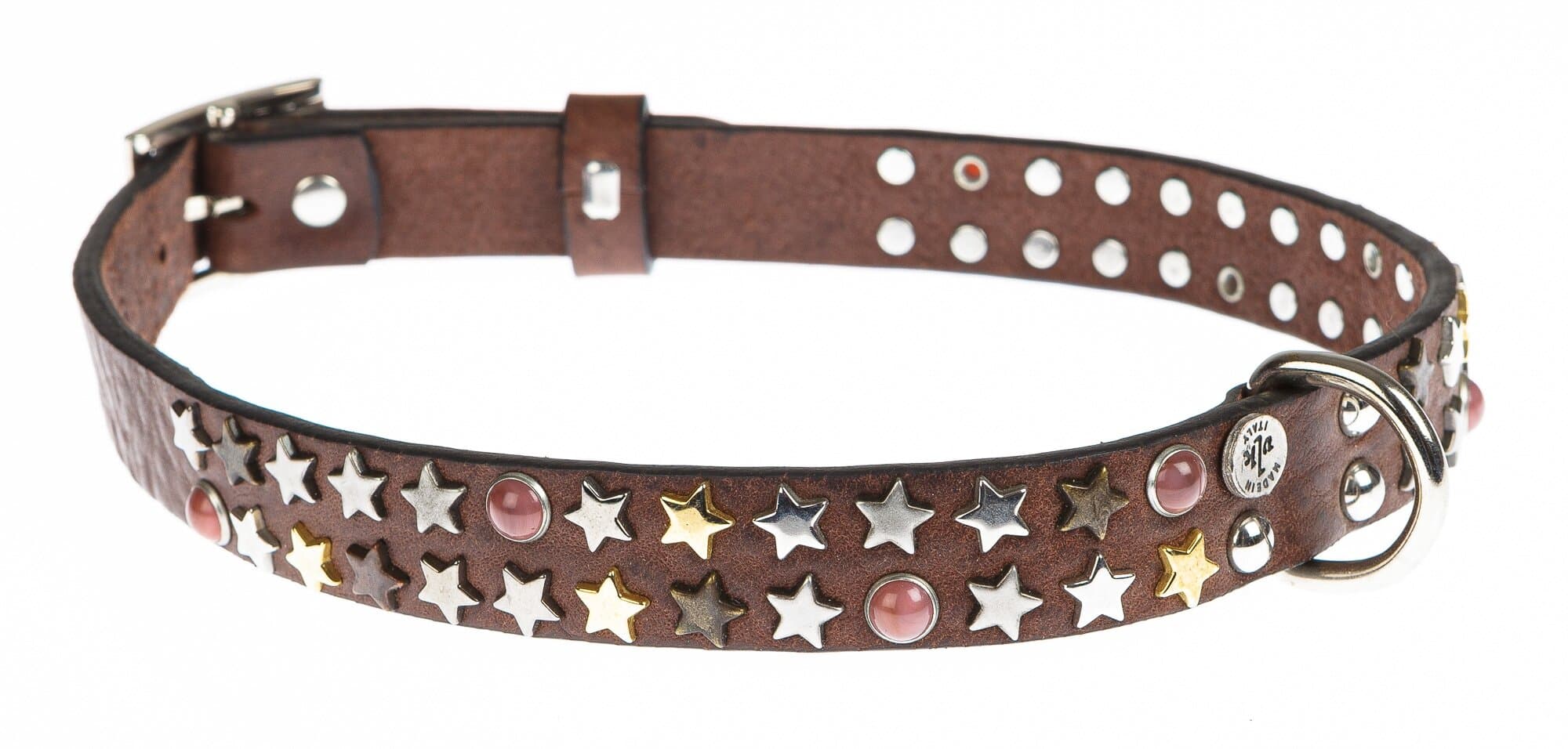 Collare per cani DEBBY in vera pelle, colore TESTA DI MORO, con borchie, CHIAROSCURO, Made in Italy