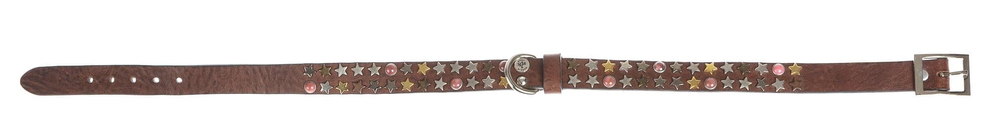 Collare per cani DEBBY in vera pelle, colore TESTA DI MORO, con borchie, CHIAROSCURO, Made in Italy