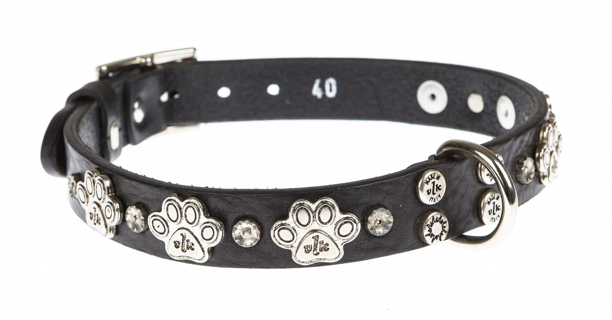Collare per cani ARYA in vera pelle, colore NERO, con borchie, CHIAROSCURO, Made in Italy