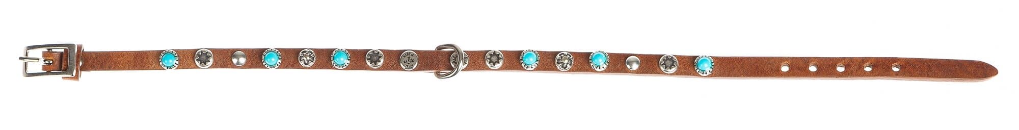 Collare per cani SCOTT in vera pelle, colore MARRONE, con borchie, CHIAROSCURO, Made in Italy