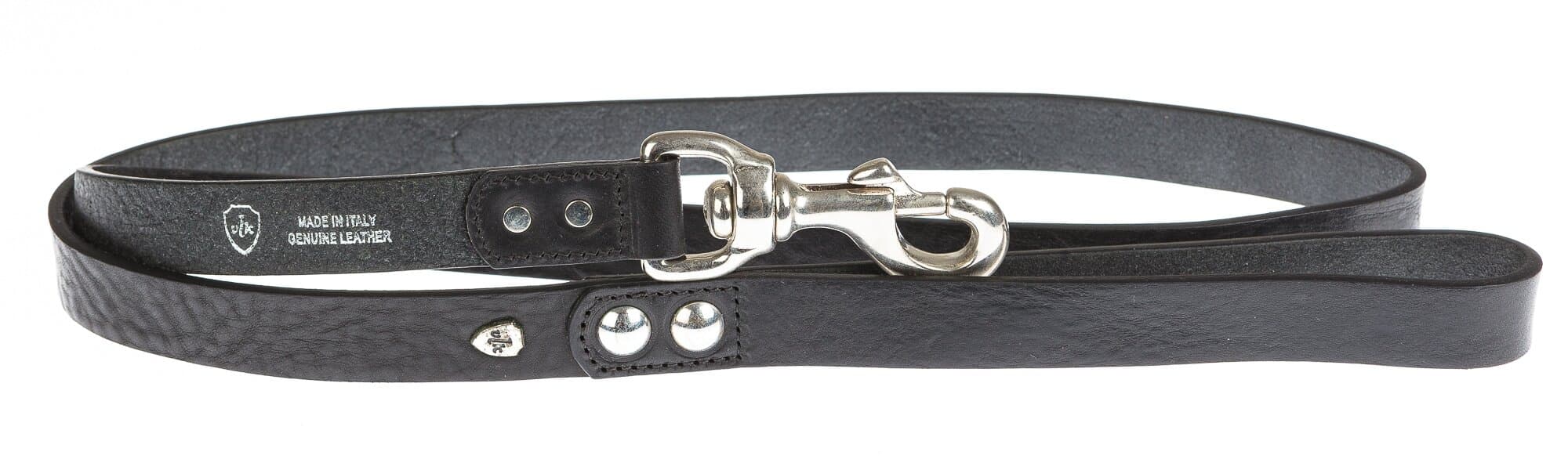 Guinzaglio per cani YUKI LARGE in vera pelle, colore NERO, CHIAROSCURO, Made in Italy