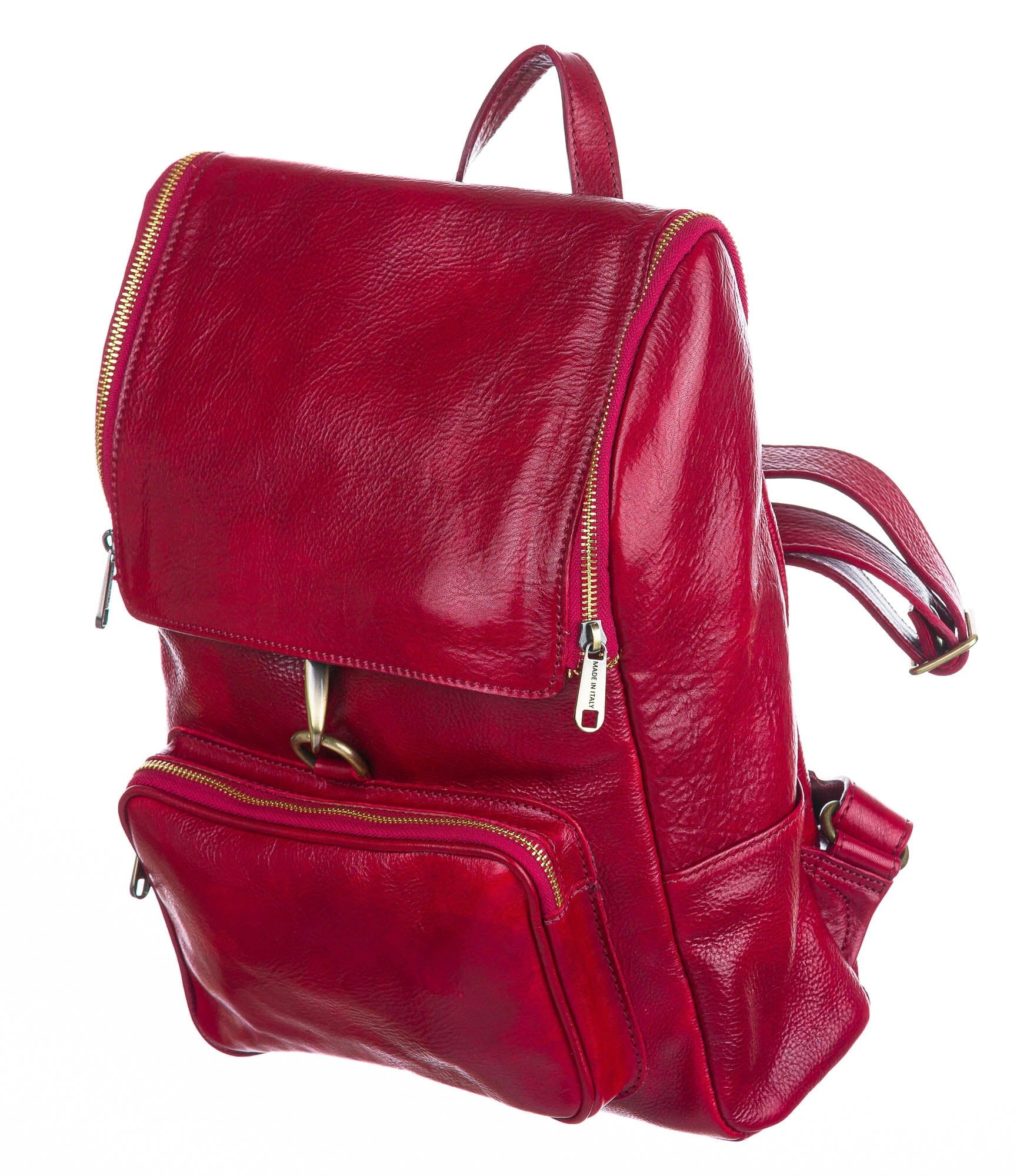 Borsa zaino in vera pelle CHIAROSCURO mod. MONTE EVEREST colore ROSSO, Made in Italy