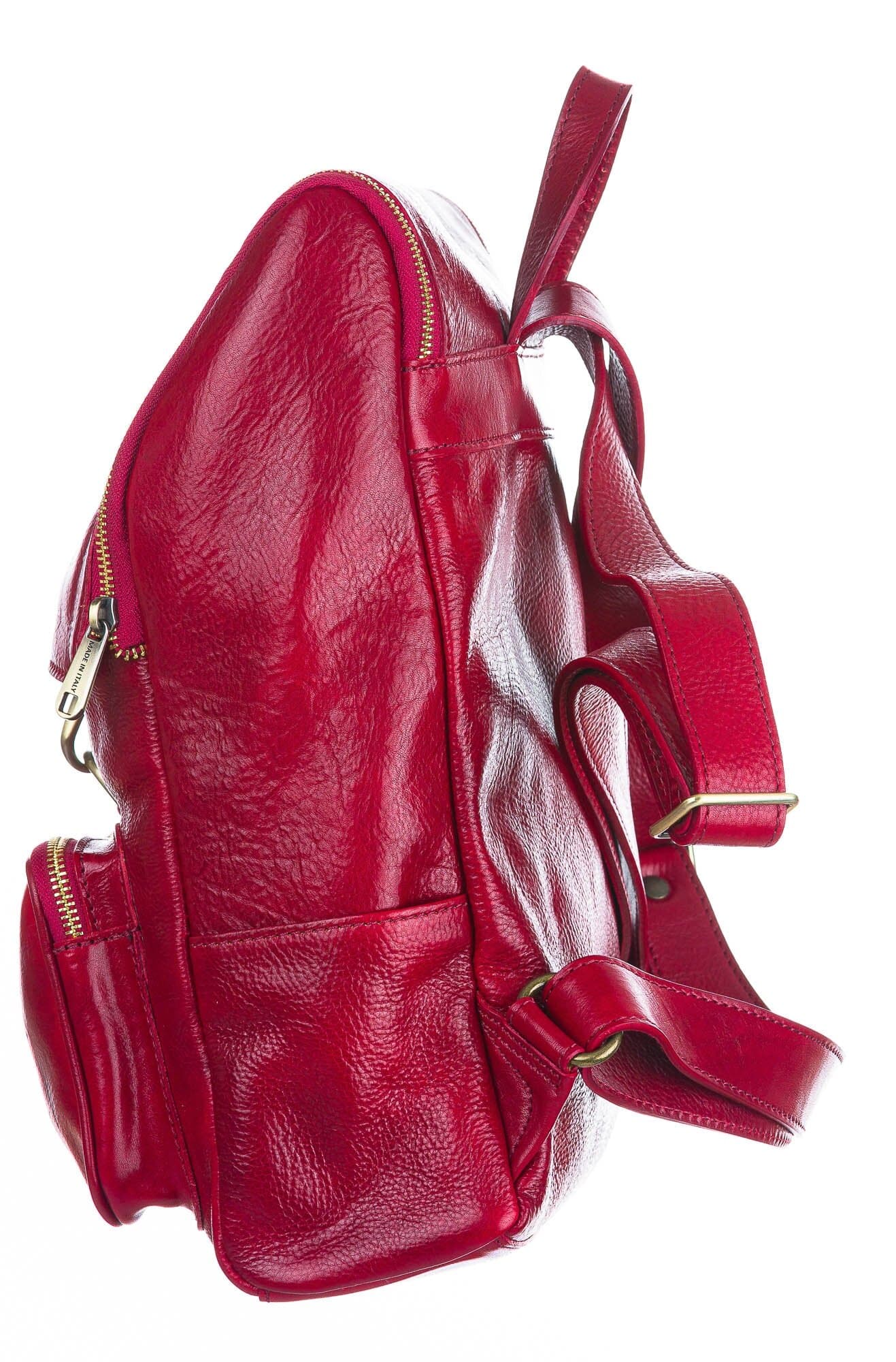 Borsa zaino in vera pelle CHIAROSCURO mod. MONTE EVEREST colore ROSSO, Made in Italy