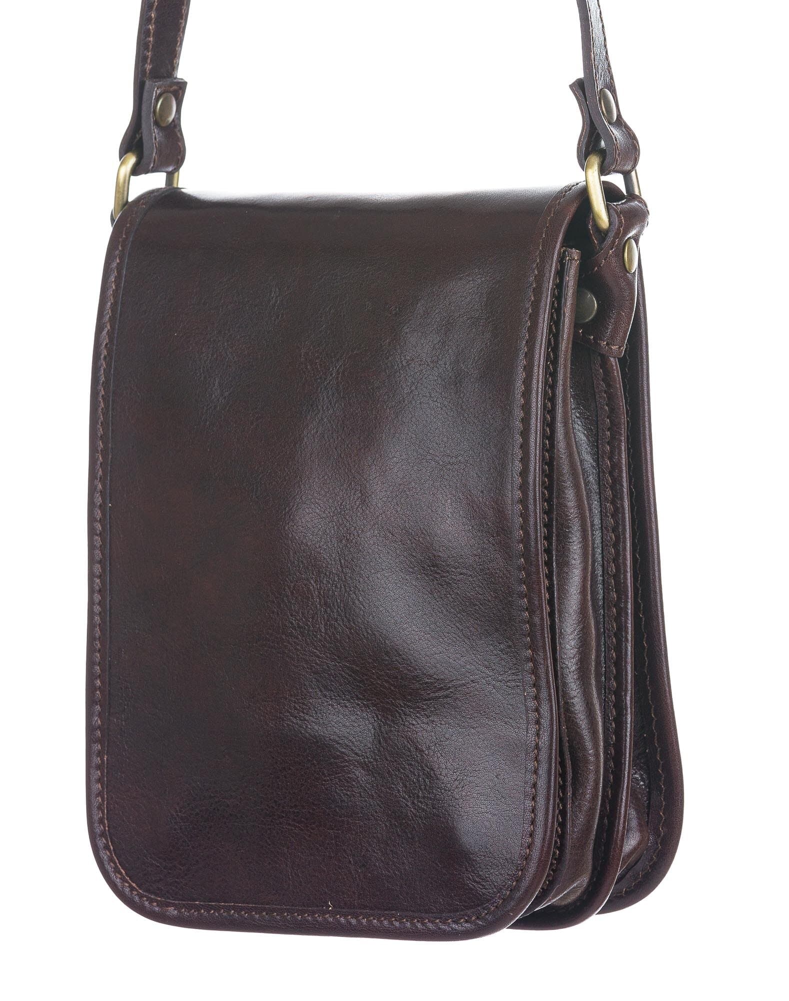 Crossbody bag for man in genuine leather DONATO, DARK BROWN, MADE IN ITALY