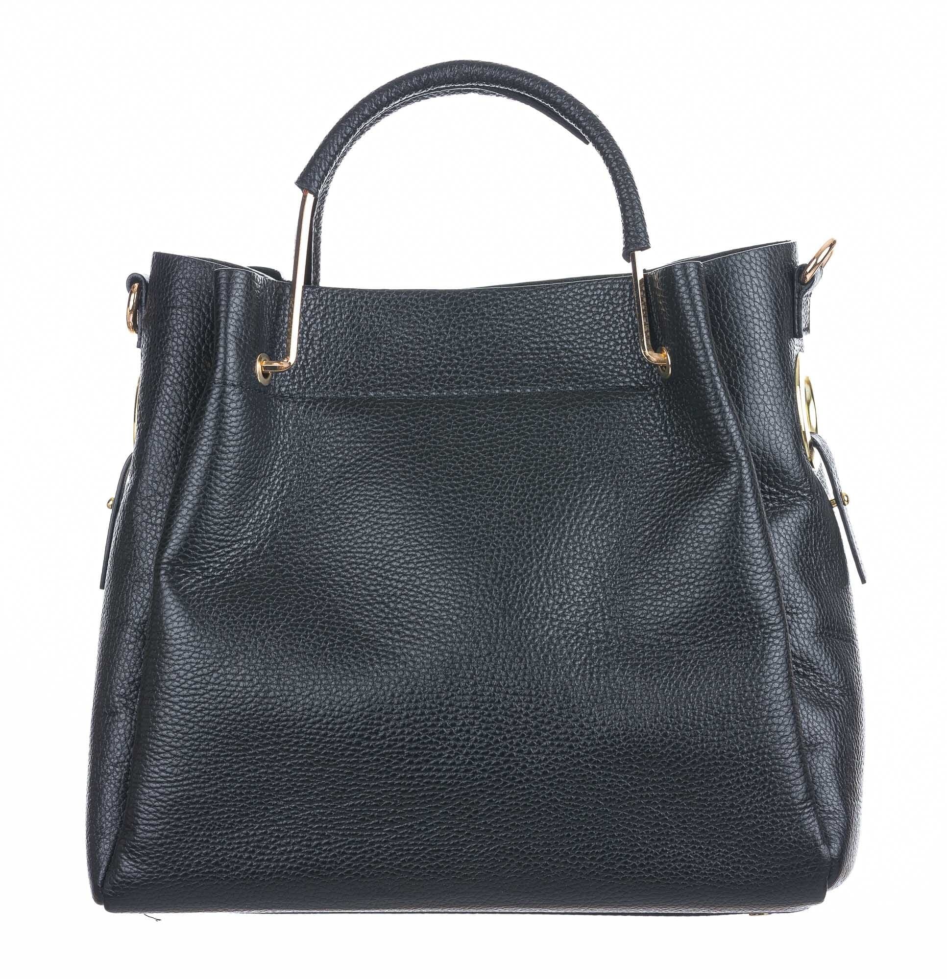 Borsa donna KAROLINA a spalla in vera pelle rigida, colore NERO, CHIARO SCURO, Made in Italy