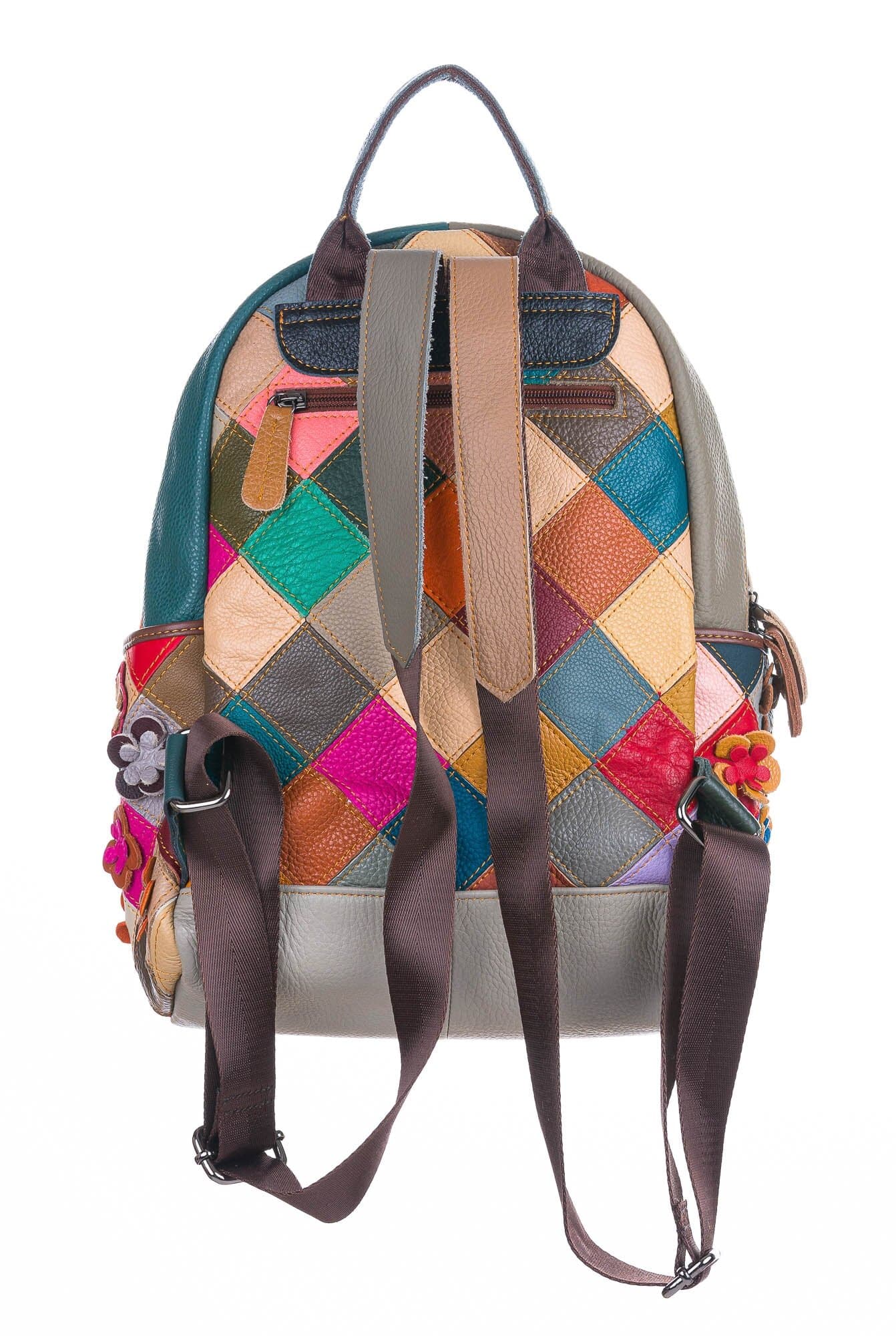 Borsa zaino donna MONTE AMIATA, in vera pelle morbida fiori, MULTICOLORE, ARIANNA DINI, Made in Italy