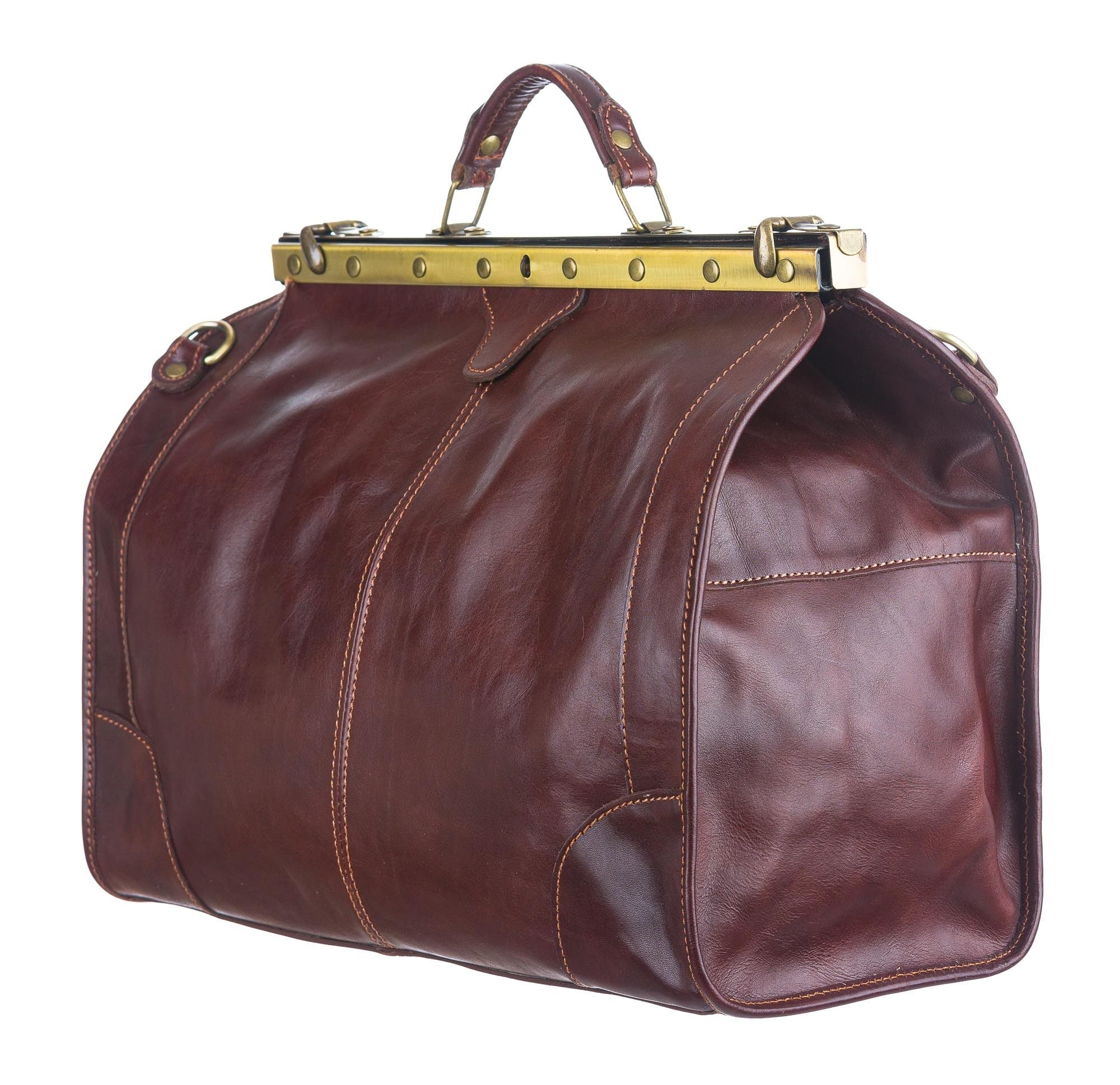 Borsone da viaggio in vera pelle RENO, colore MARRONE, CHIAROSCURO, Made in Italy